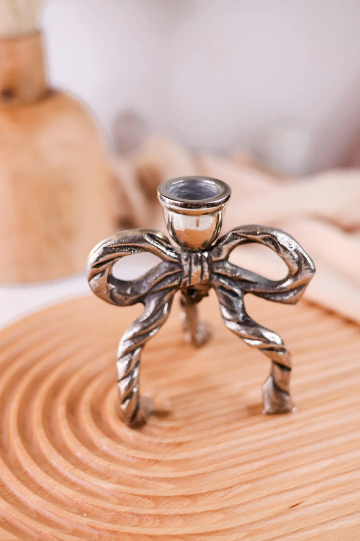 4.5" Metal Bow Taper Candle Holder - Image 4