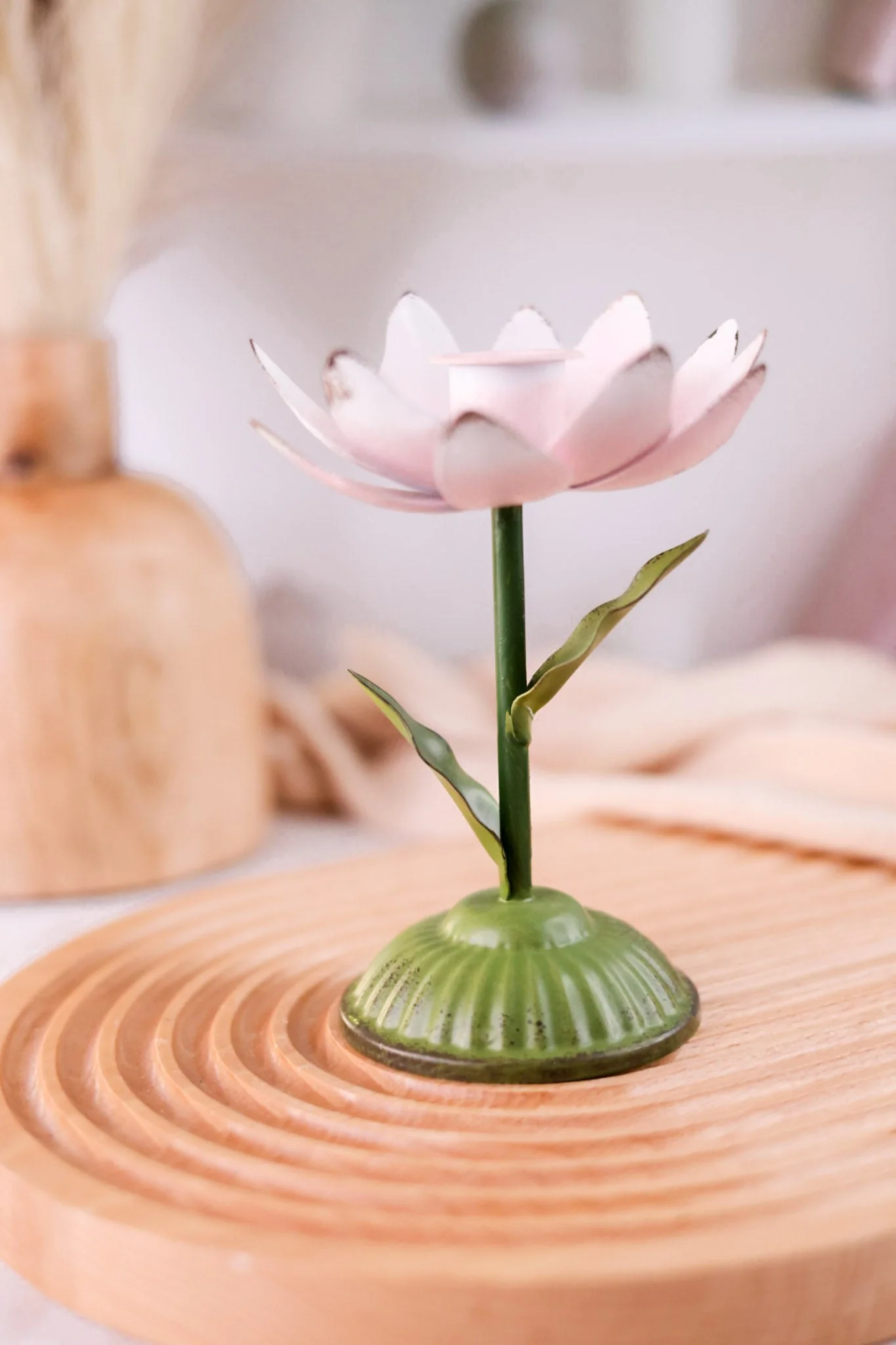6.25" Pink Metal Flower Taper Candle Holder FINAL SALE