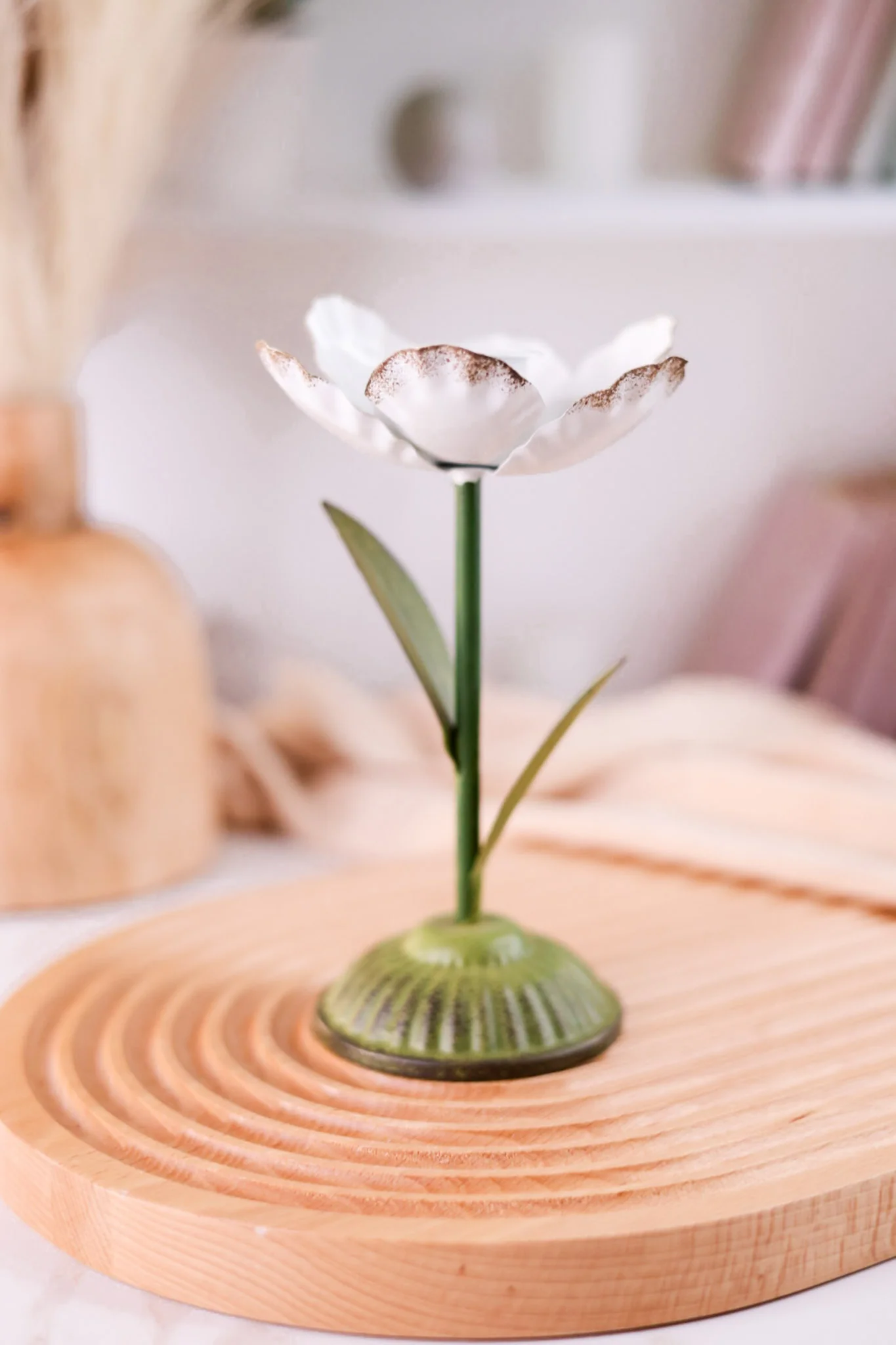 7.5" White Metal Flower Taper Candle Holder FINAL SALE
