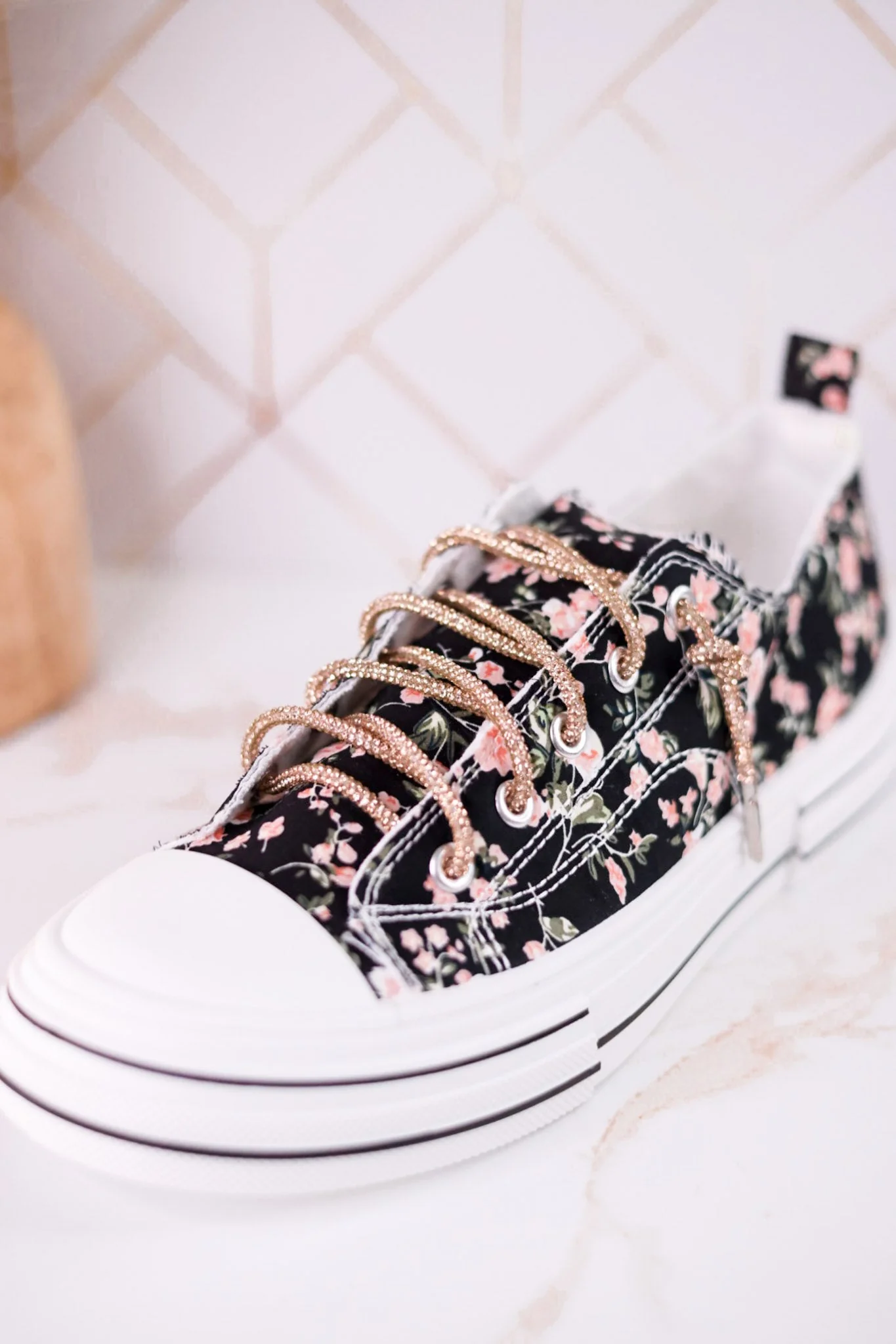 Aman Black & Pink Floral Sneakers WIth Rhinestone Laces FINAL SALE - Image 3