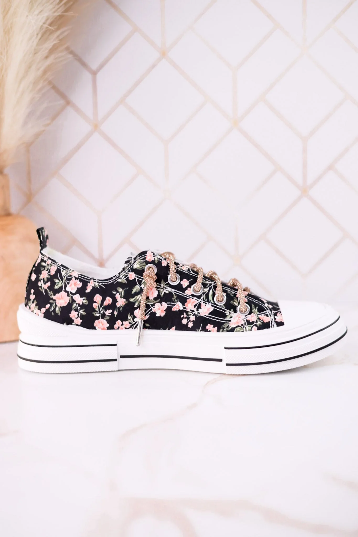 Aman Black & Pink Floral Sneakers WIth Rhinestone Laces FINAL SALE - Image 8