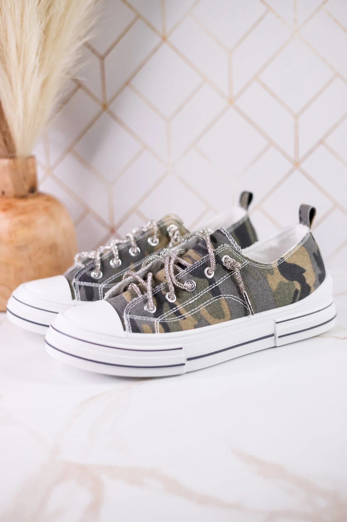 Aman Camouflage Print Sneakers With Rhinestone Laces - Image 4