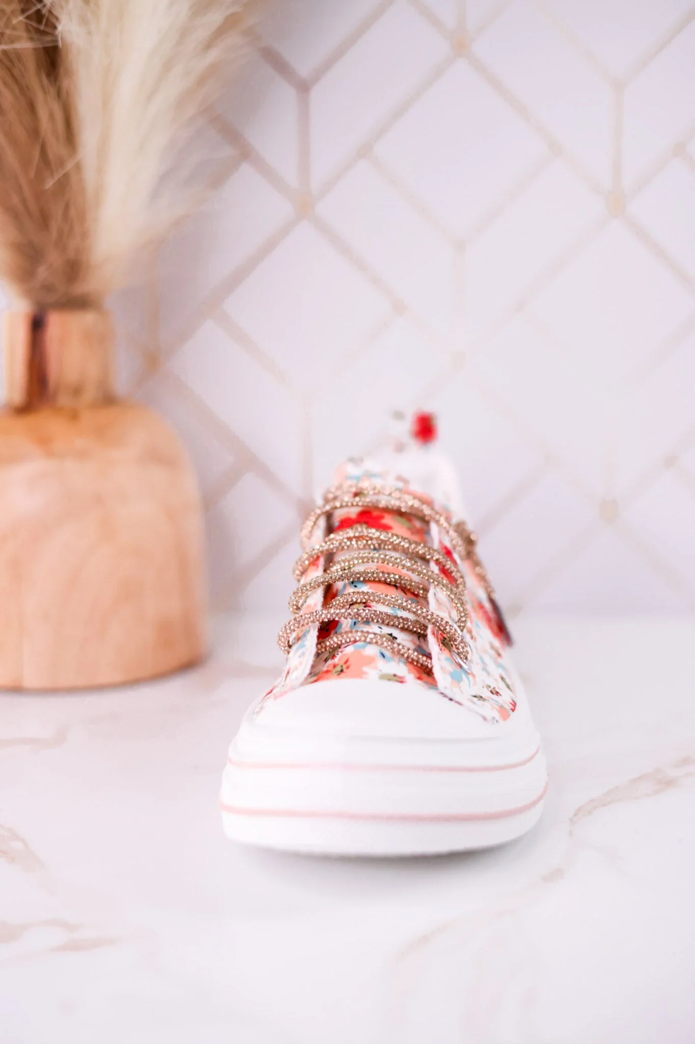 Aman Peach Floral Sneakers With Rhinestone Laces FINAL SALE - Image 8