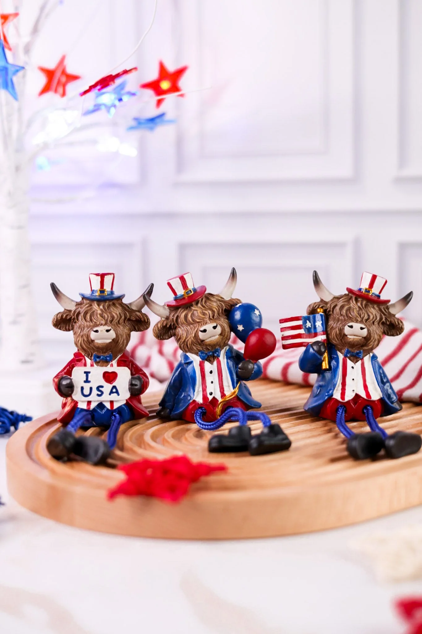 Americana Highland Cow Shelf Sitter With Rope Legs (3 Styles) FINAL SALE