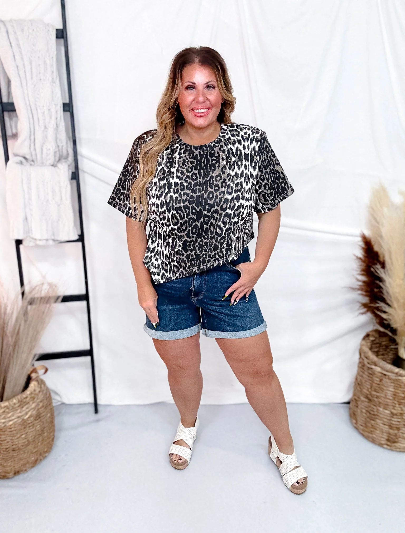 Asymmetrical Short Sleeve Leopard Print Midi Top FINAL SALE - Image 2