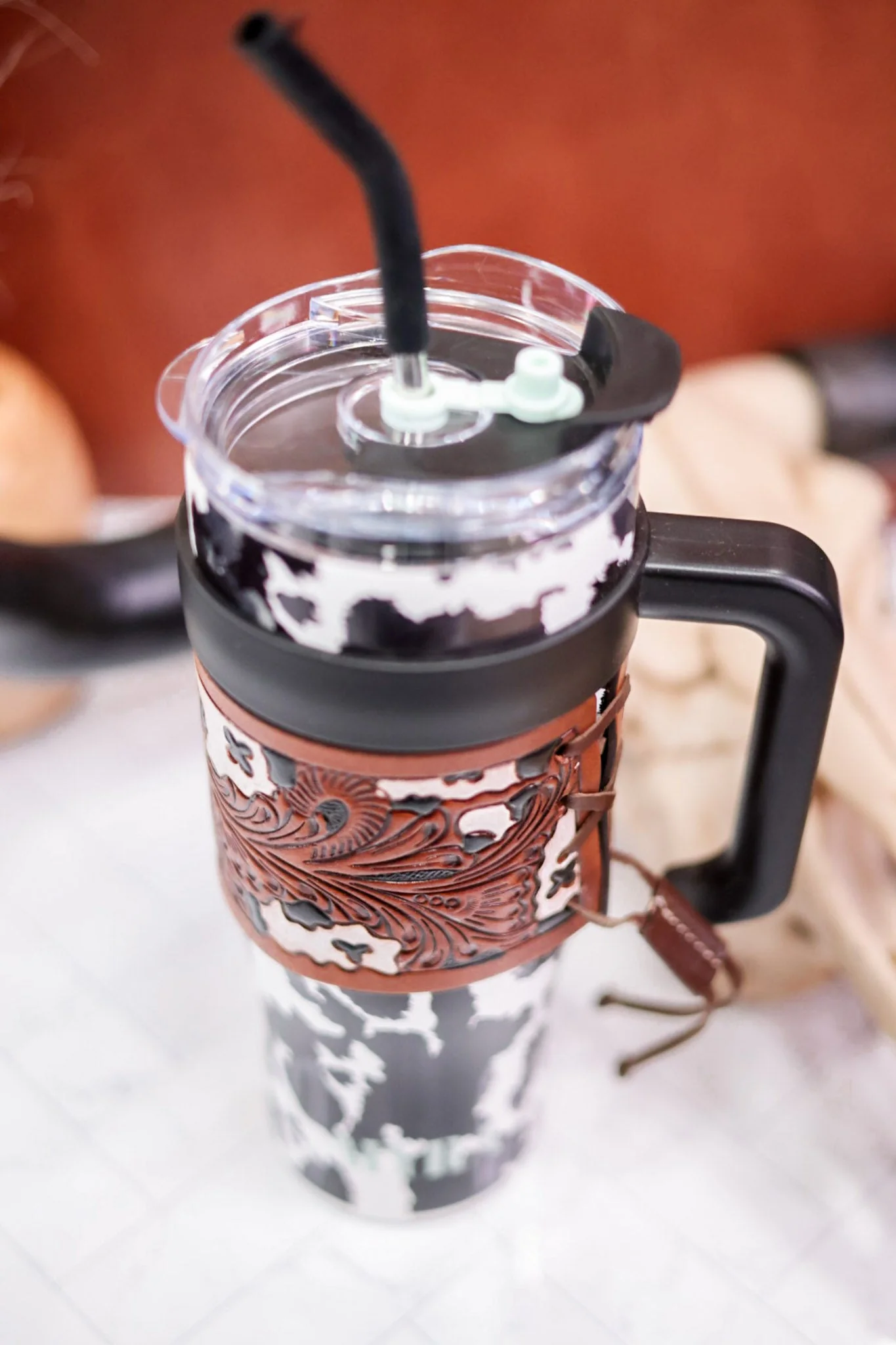 Black and White Cow Print Wide Wyoming Tumbler - Image 6