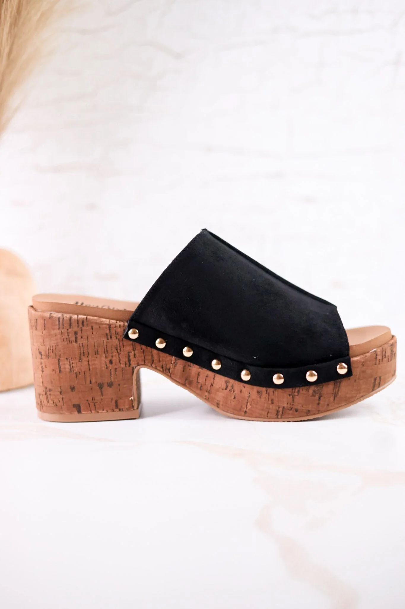 Black Faux Suede Platform Wedges With Studs - Image 4