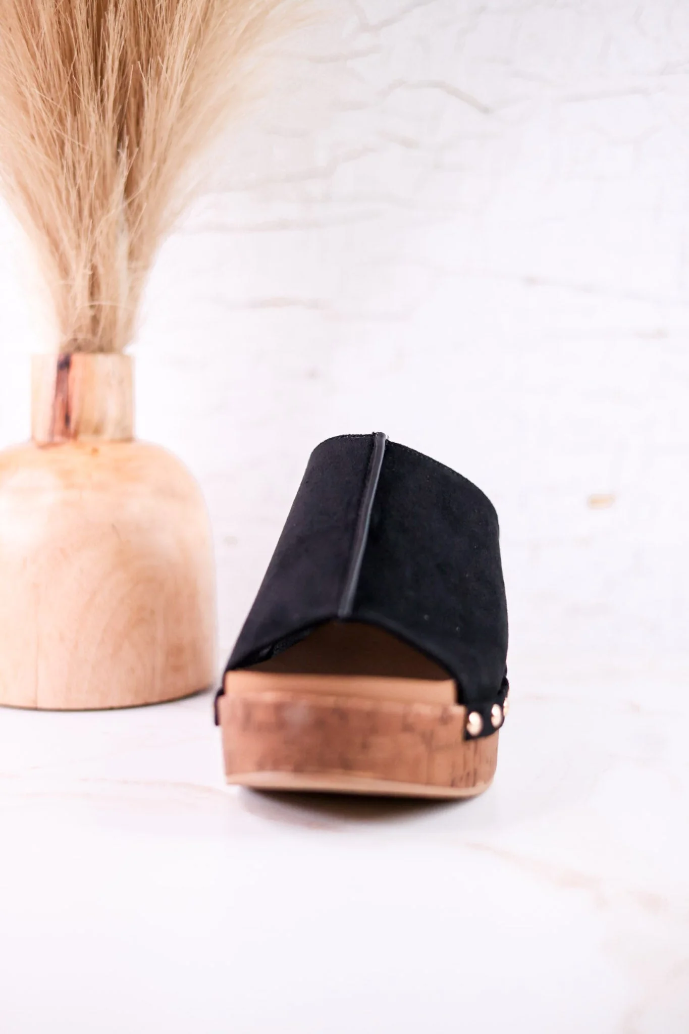 Black Faux Suede Platform Wedges With Studs - Image 5