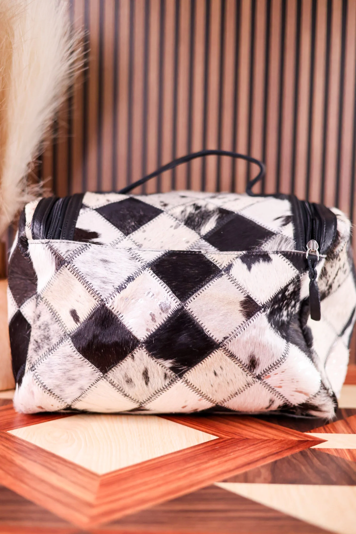 Black Hair-On Leather Travel Toiletry Bag - Image 3