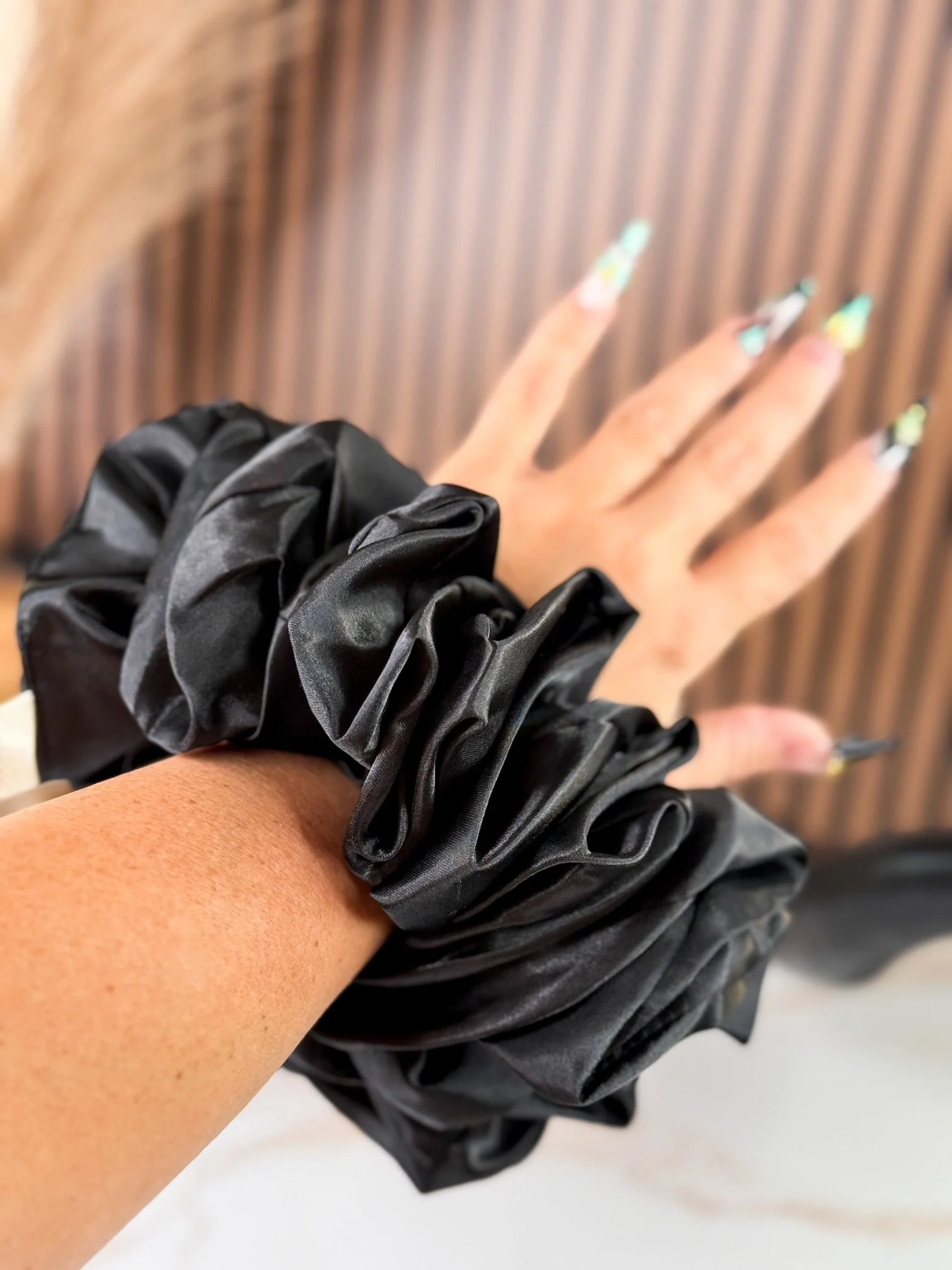 Black Jumbo Satin Sleep Scrunchie - Image 2