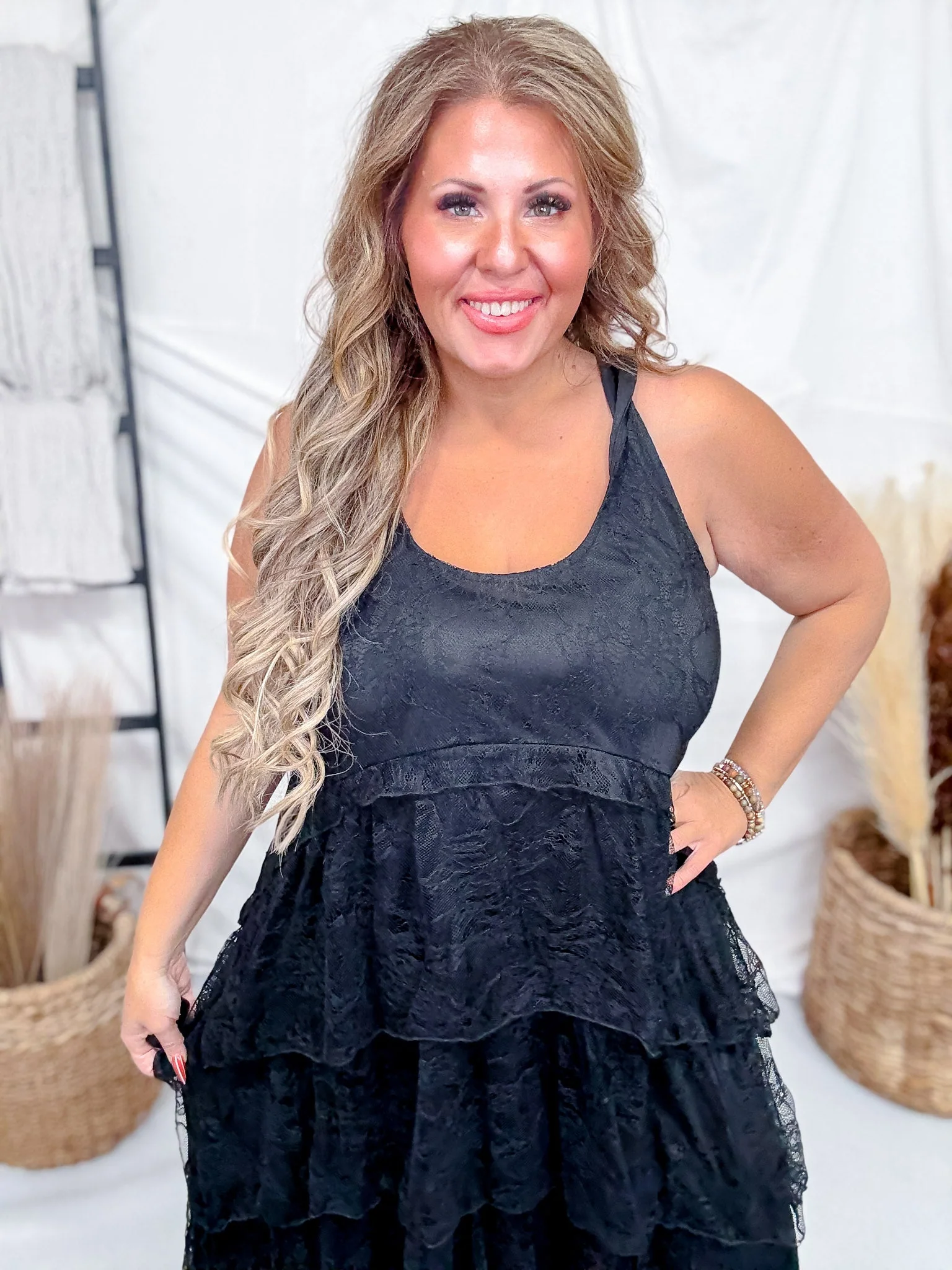Black Lace Round Neck High-Low Dress With Twist Straps - Image 4