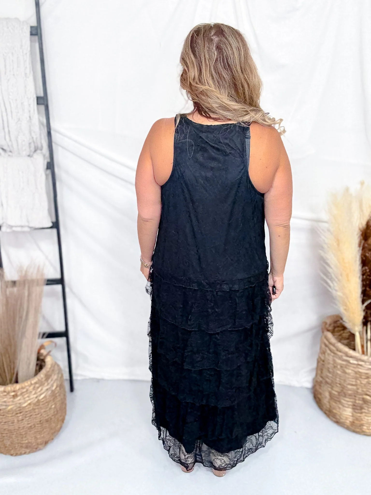 Black Lace Round Neck High-Low Dress With Twist Straps - Image 9