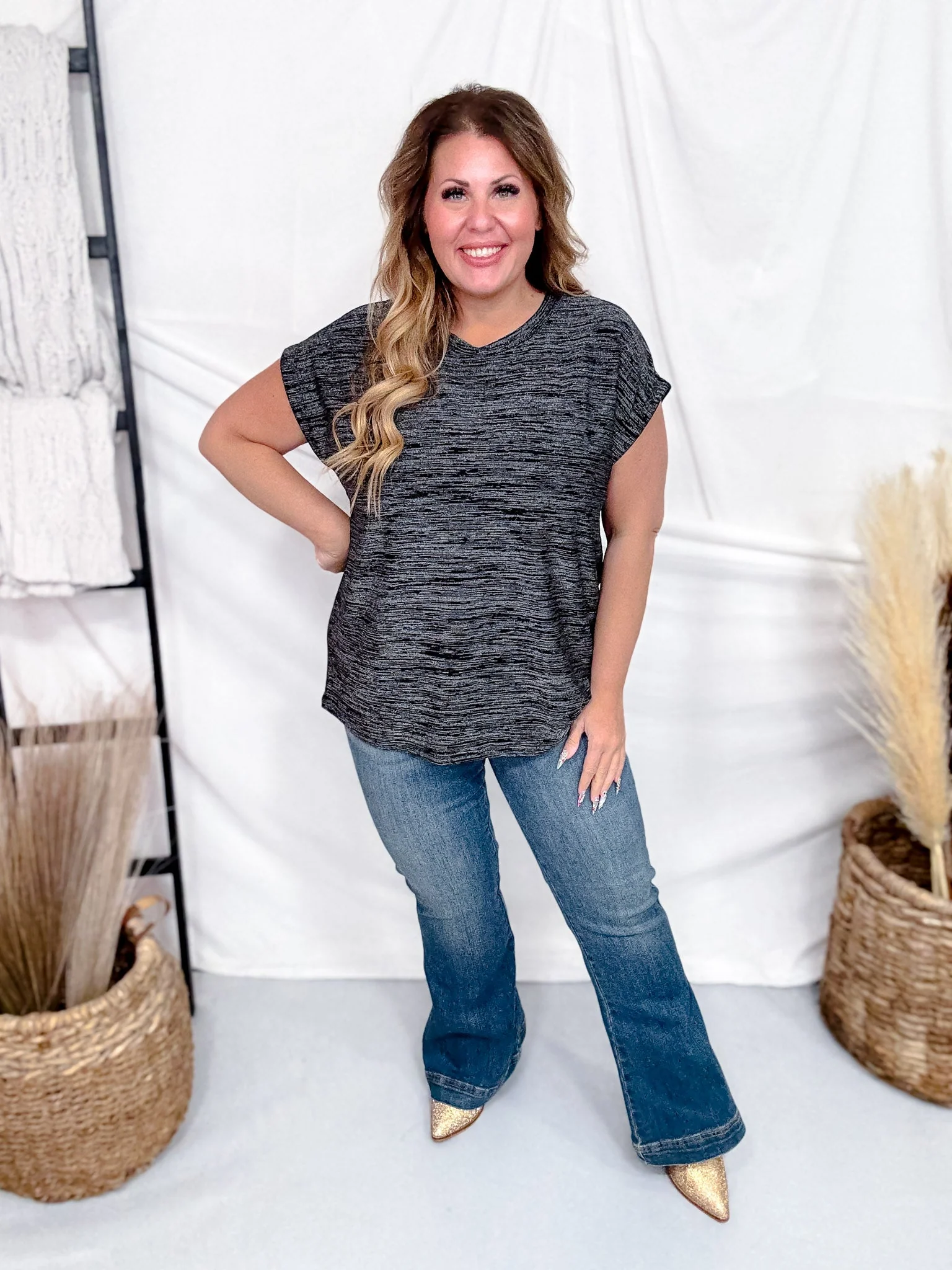 Black & Silver Shimmery Top With Cap Sleeves FINAL SALE - Image 5