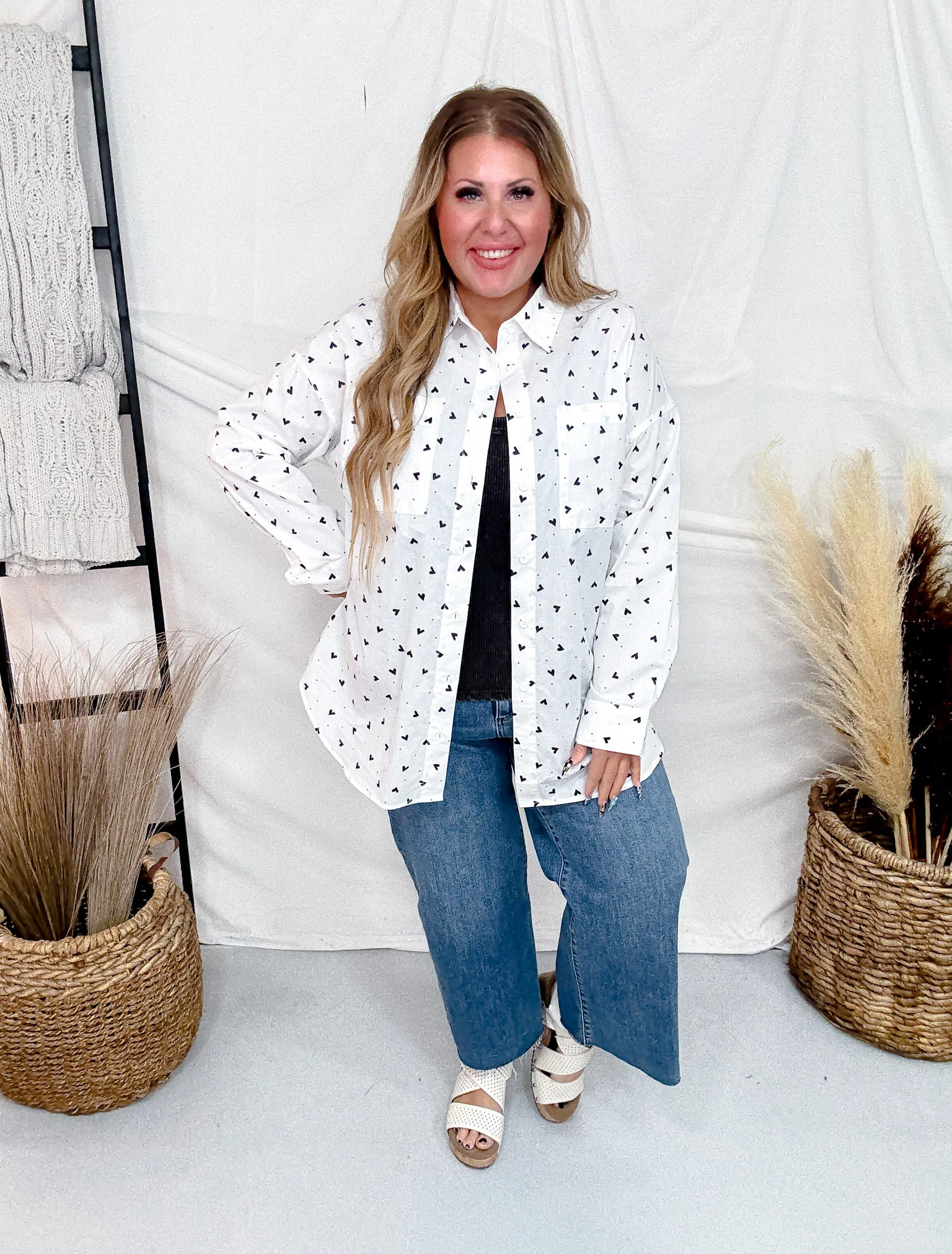 Black & White Button Front Top With Hearts & Polka Dots FINAL SALE - Image 11