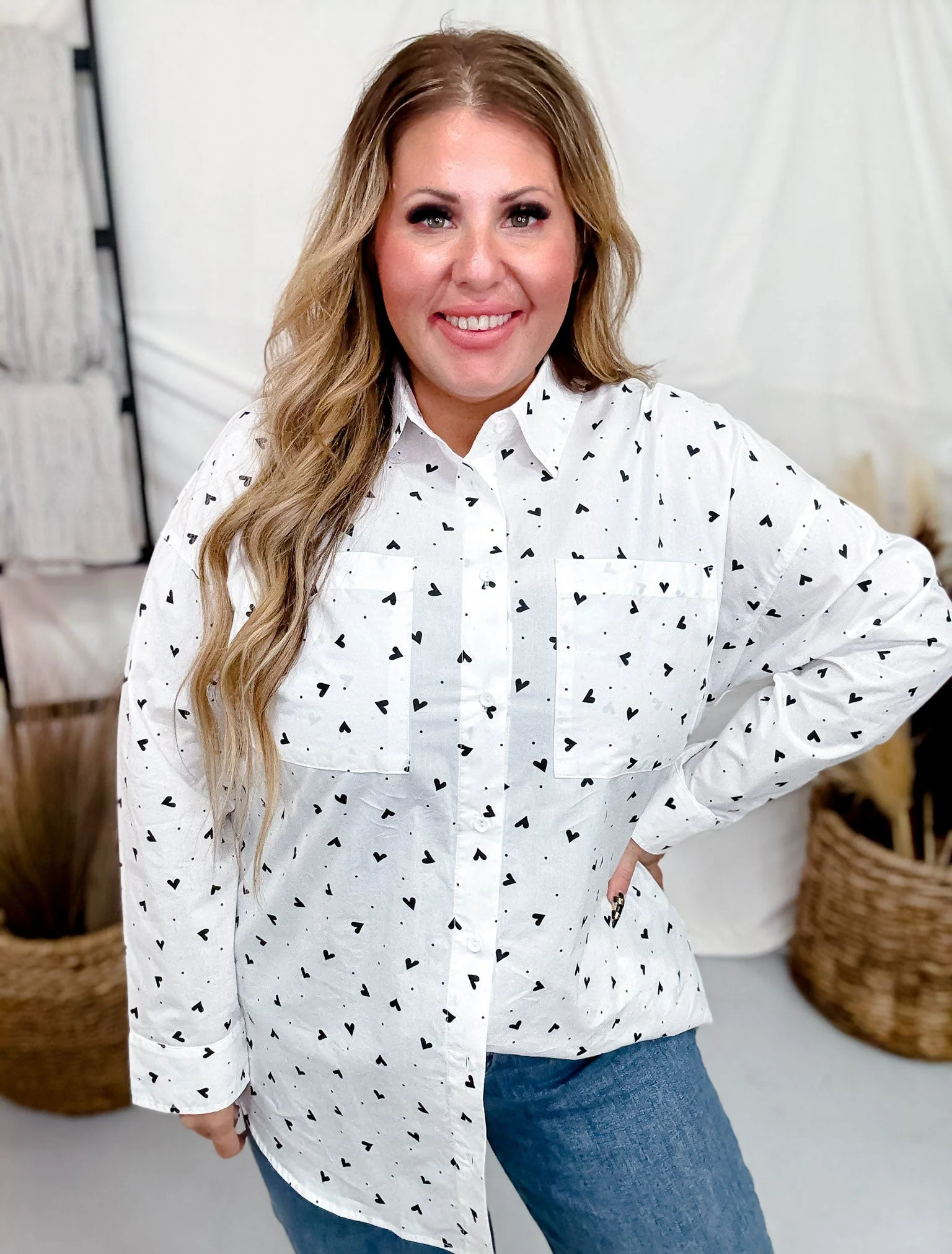 Black & White Button Front Top With Hearts & Polka Dots FINAL SALE - Image 7