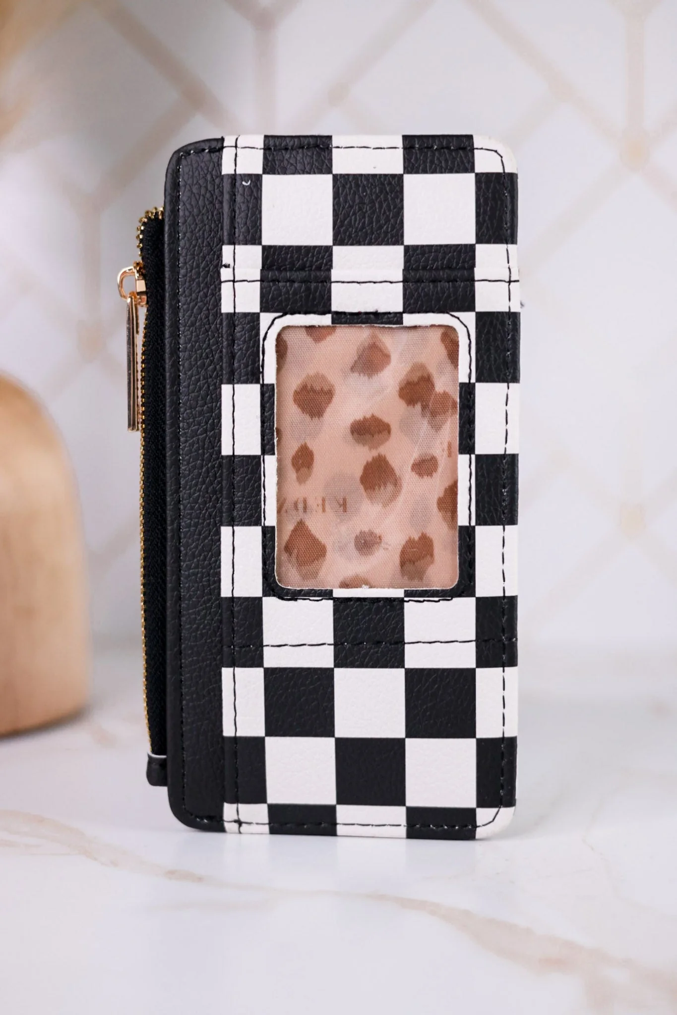 Black & White Checkered Essentials Only Zippered Wallet - Image 2