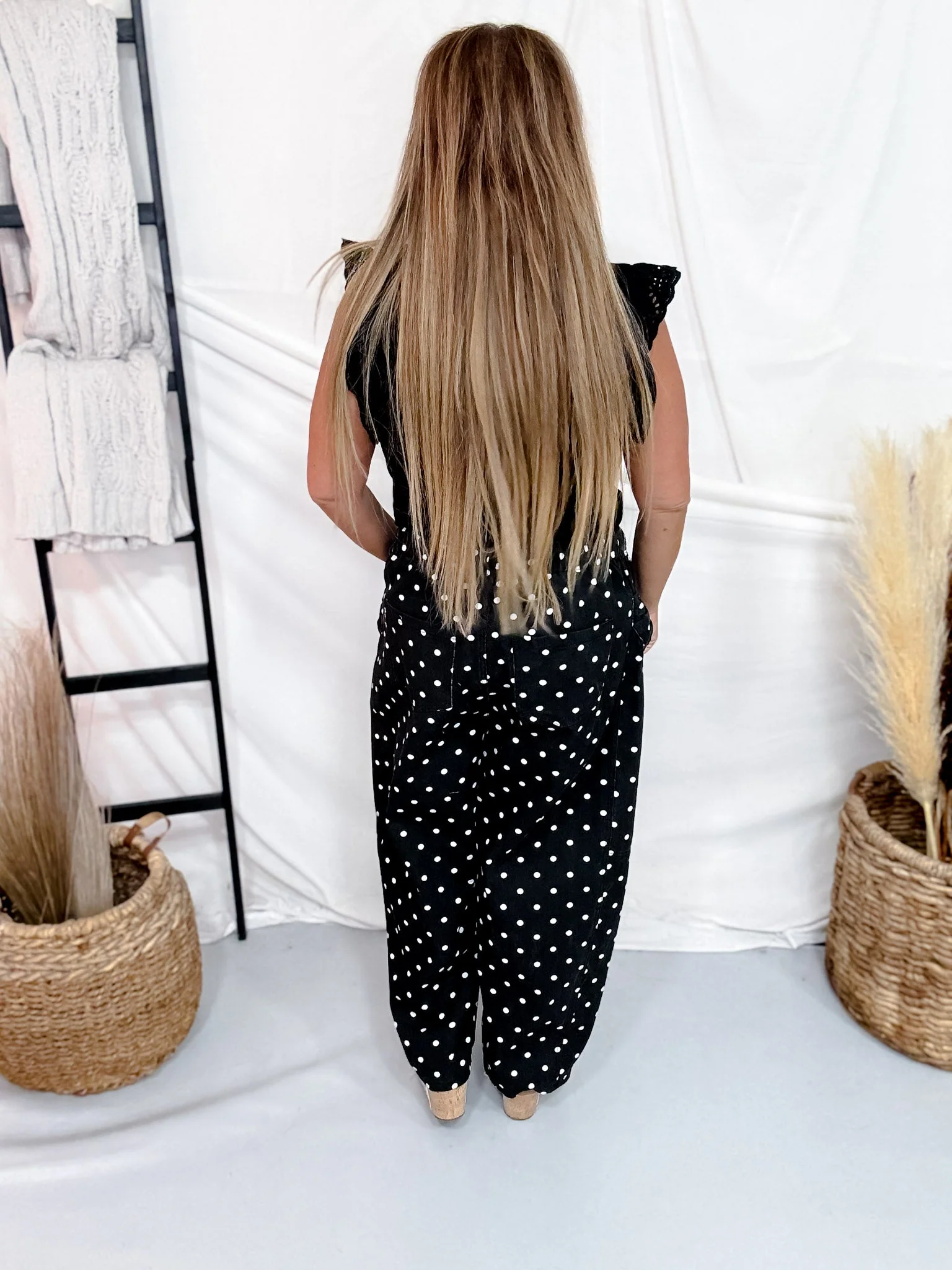 Black & White Polka Dot High Waist Barrel Leg Jeans - Image 4