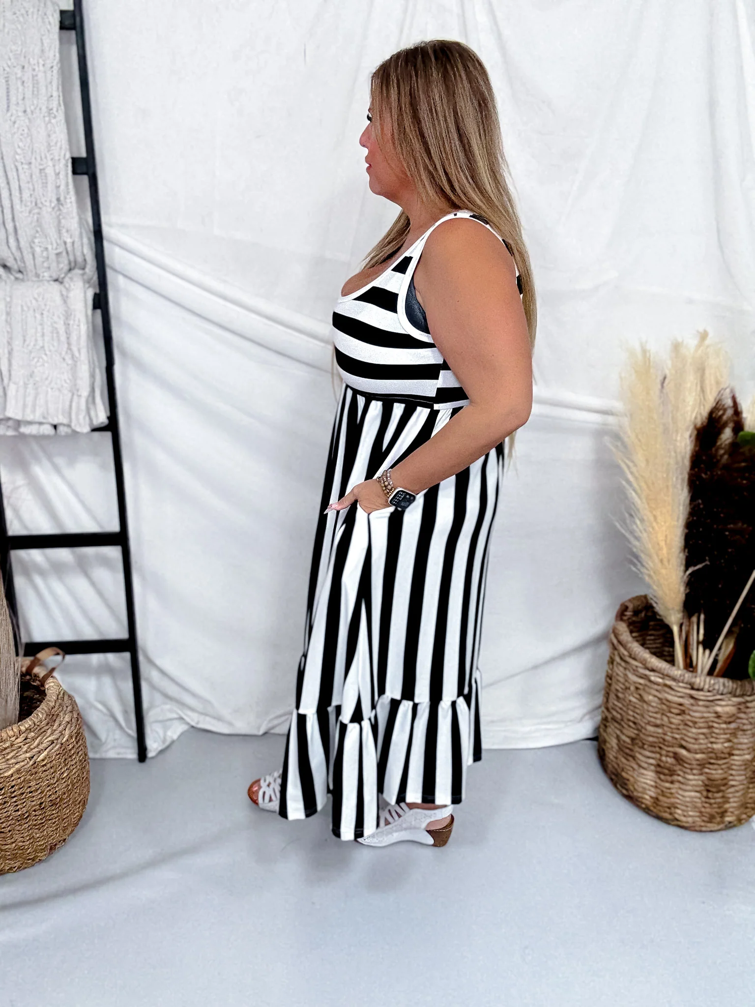 Black & White Striped Tiered Sleeveless Dress FINAL SALE - Image 5