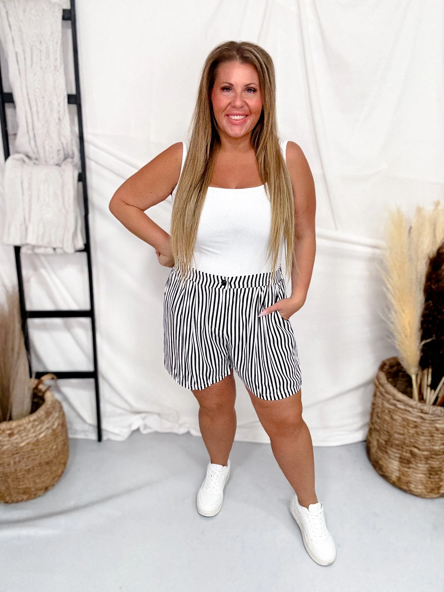 Black & White Striped Trouser Shorts FINAL SALE - Image 8