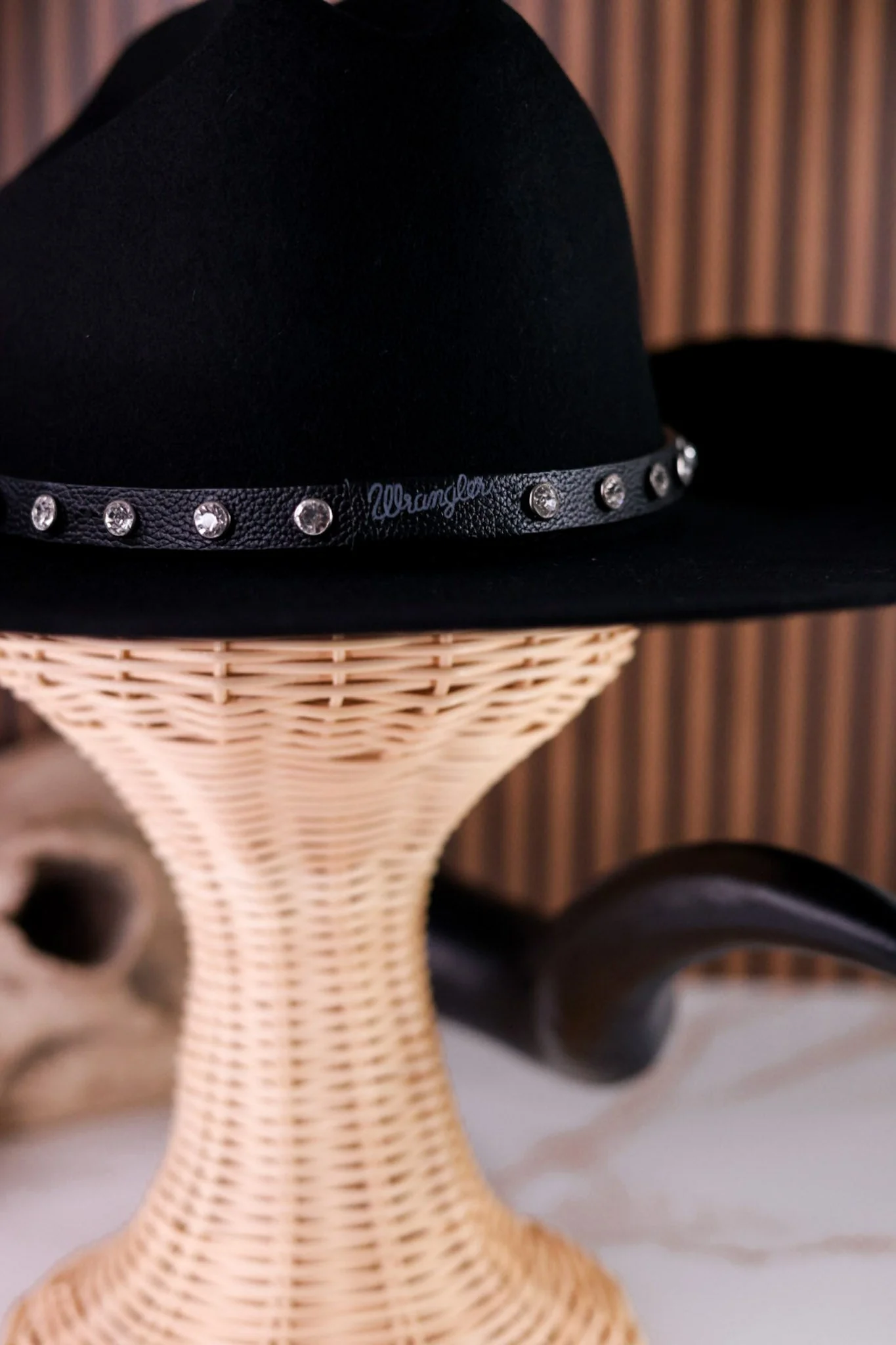 Wrangler Black Wool Cowboy Hat With Rhinestone Band - Image 4