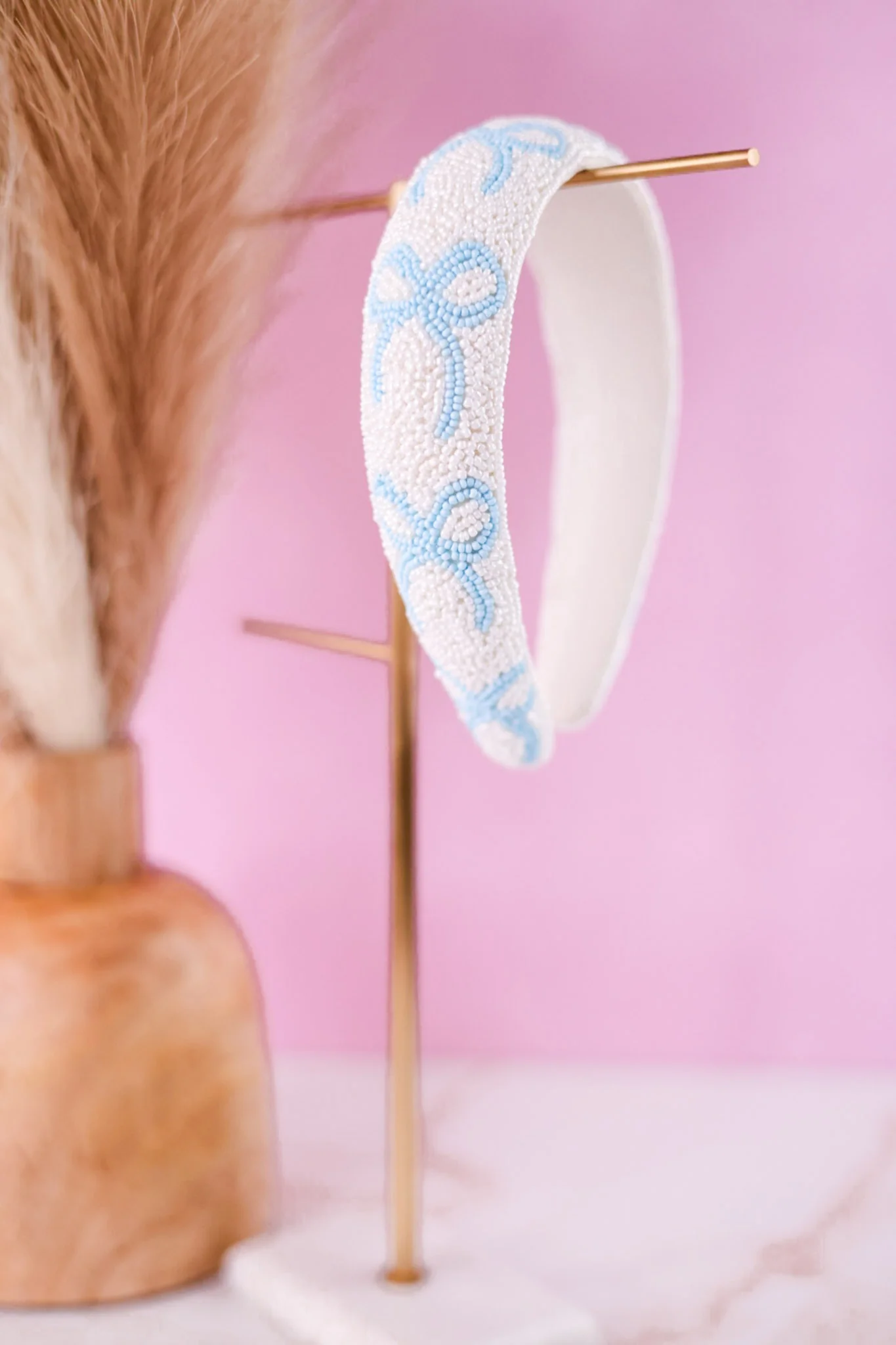 Blue Beaded Bow Headband - Image 2