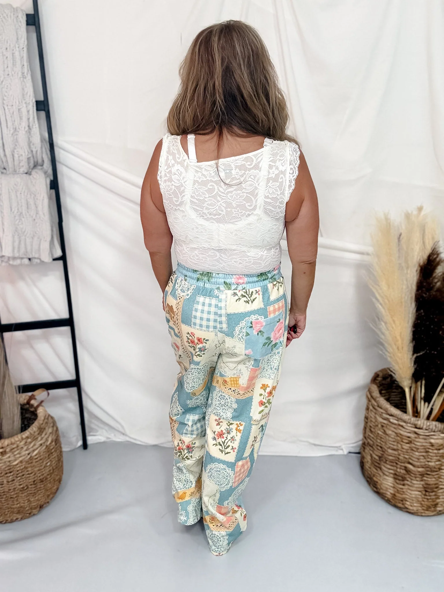 Blue Floral Patchwork Print Jogger Pants - Image 3