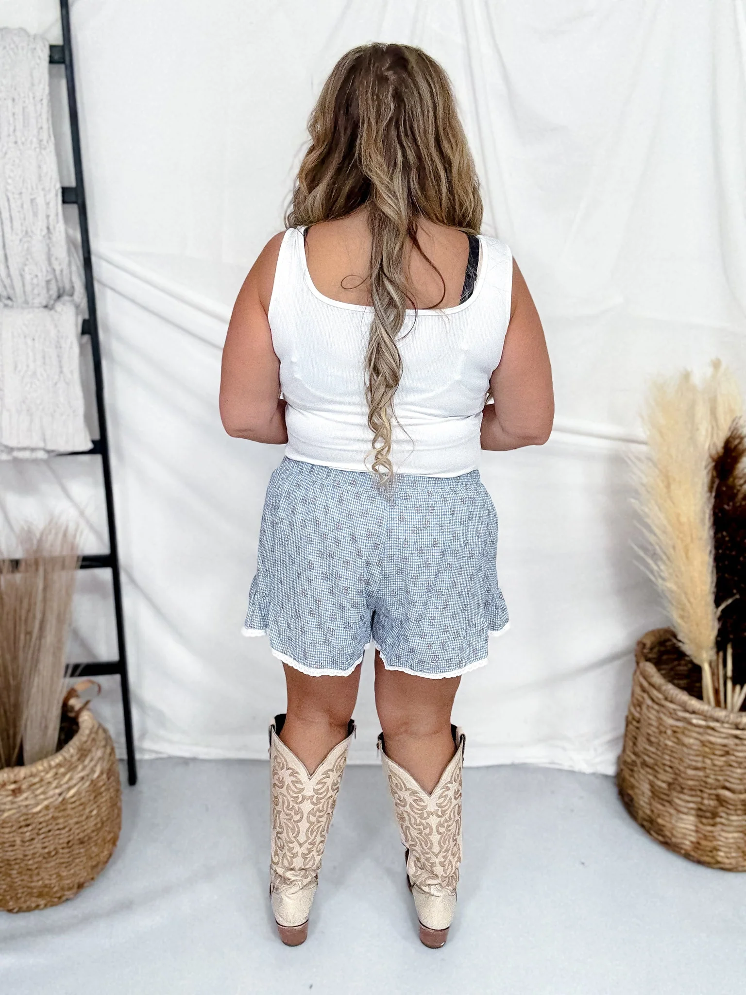 Blue Gingham Shorts With Floral Print FINAL SALE - Image 5