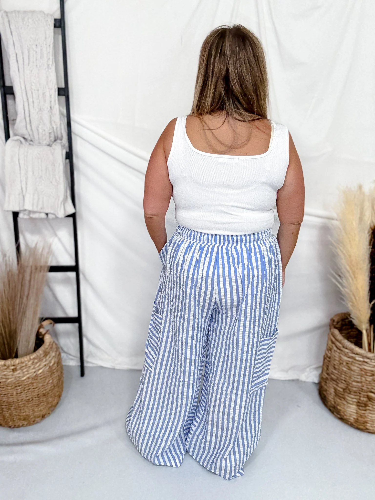 Blue & White Striped Wide Leg Lounge Pants FINAL SALE - Image 8