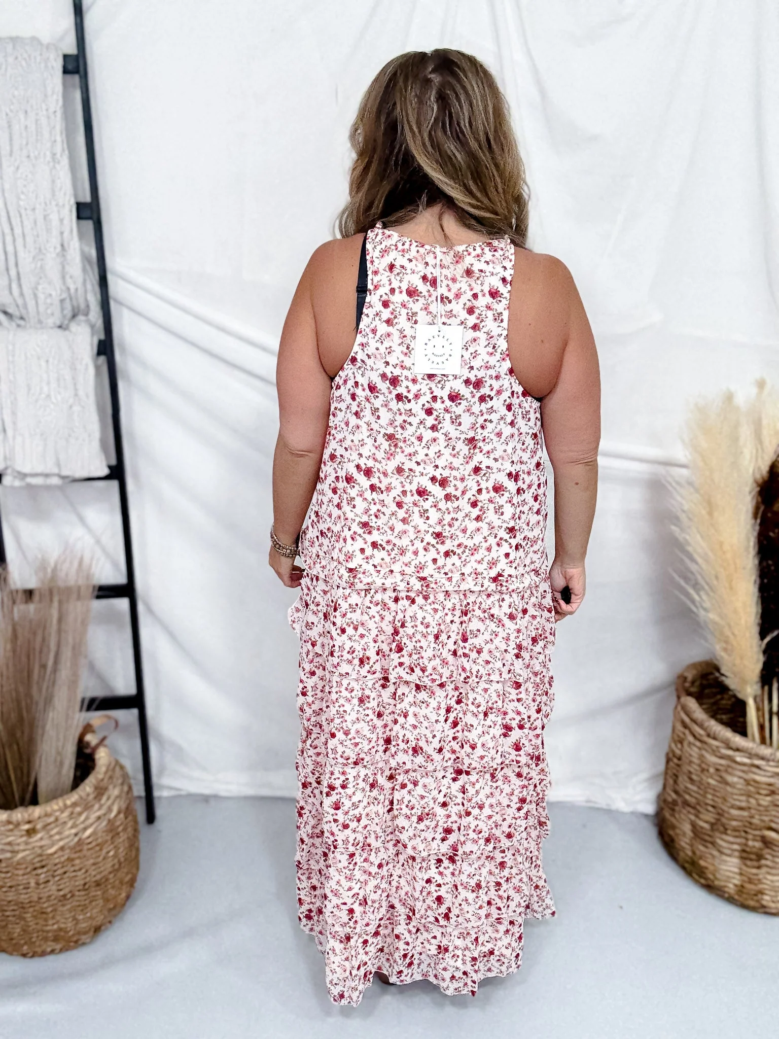 Blush Floral Print Lace High-Low Dress With Twist Straps - Image 6