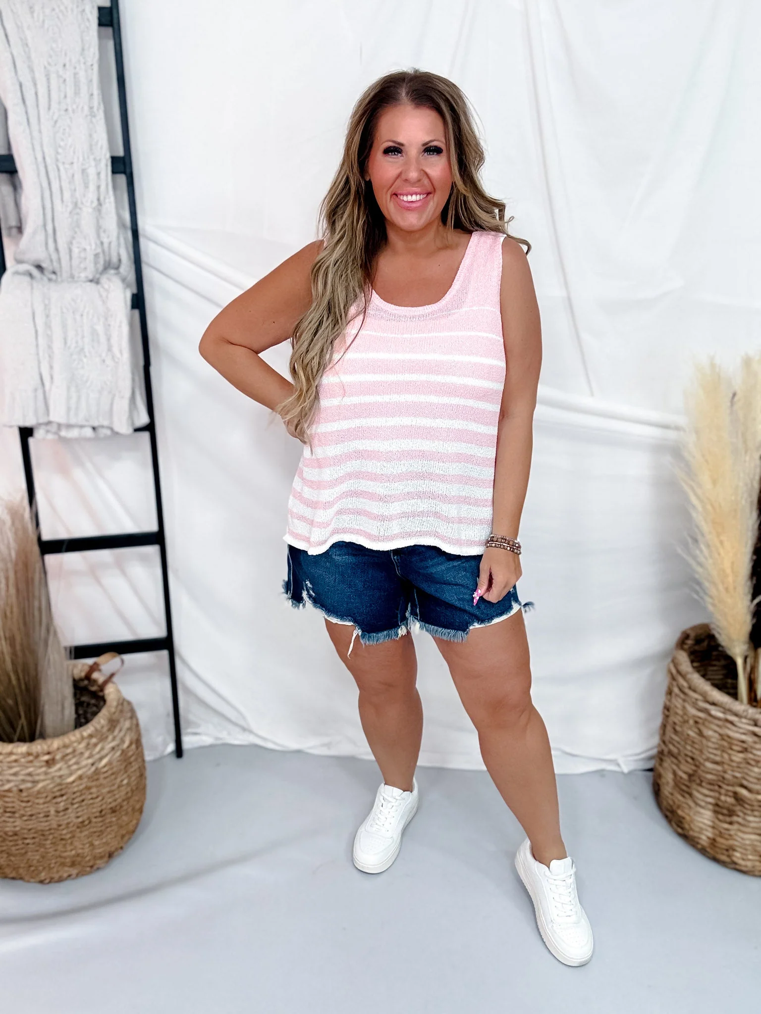 Blush & Ivory Striped Sleeveless Knit Top - Image 2