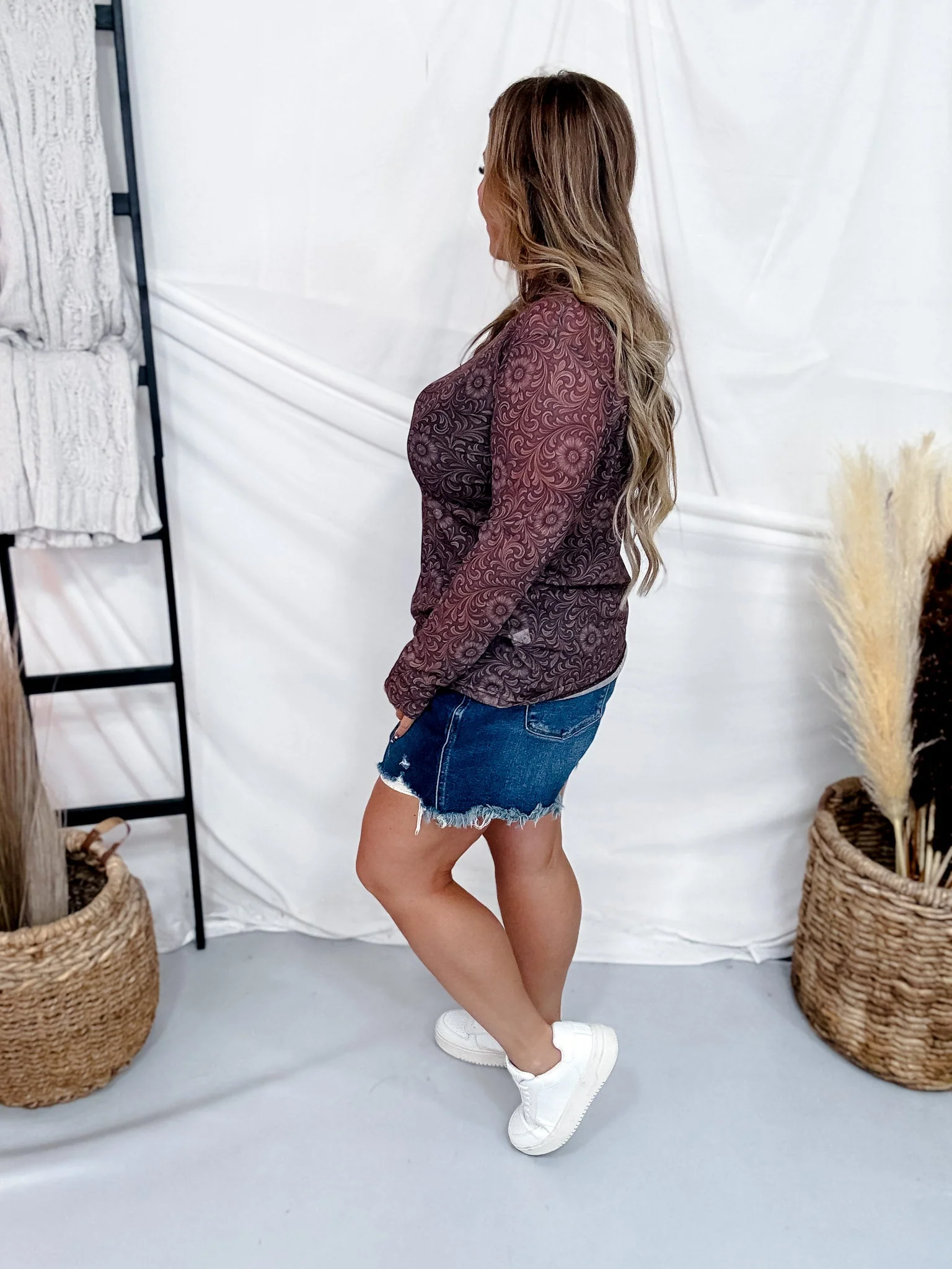 Bronzed Bloom Long Sleeve Mesh Top - Image 5