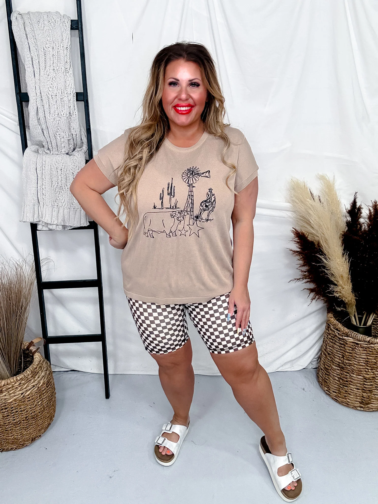 Brown Checkered Biker Shorts FINAL SALE - Image 6