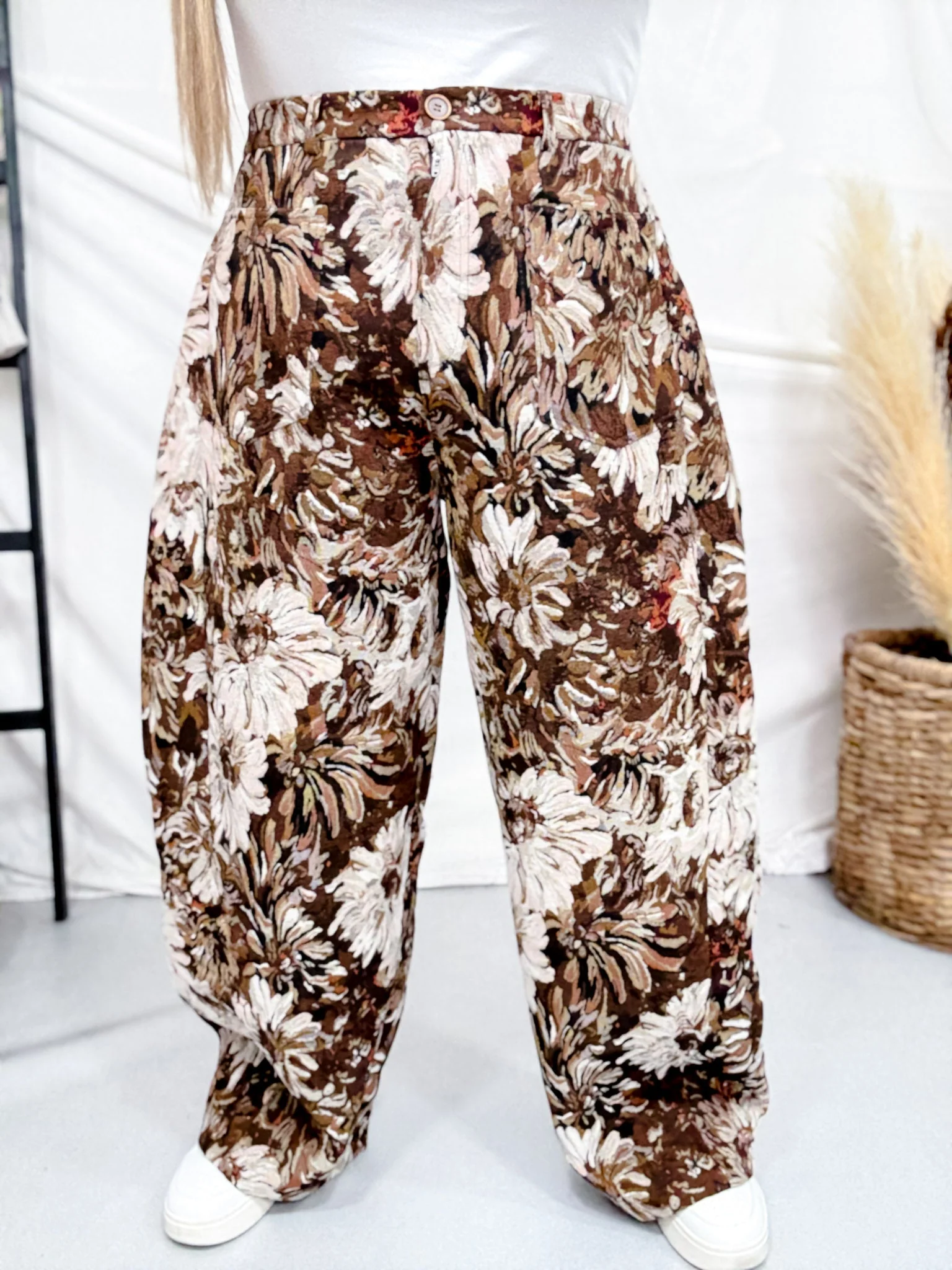 Brown Floral Barrel Leg Pants - Image 3
