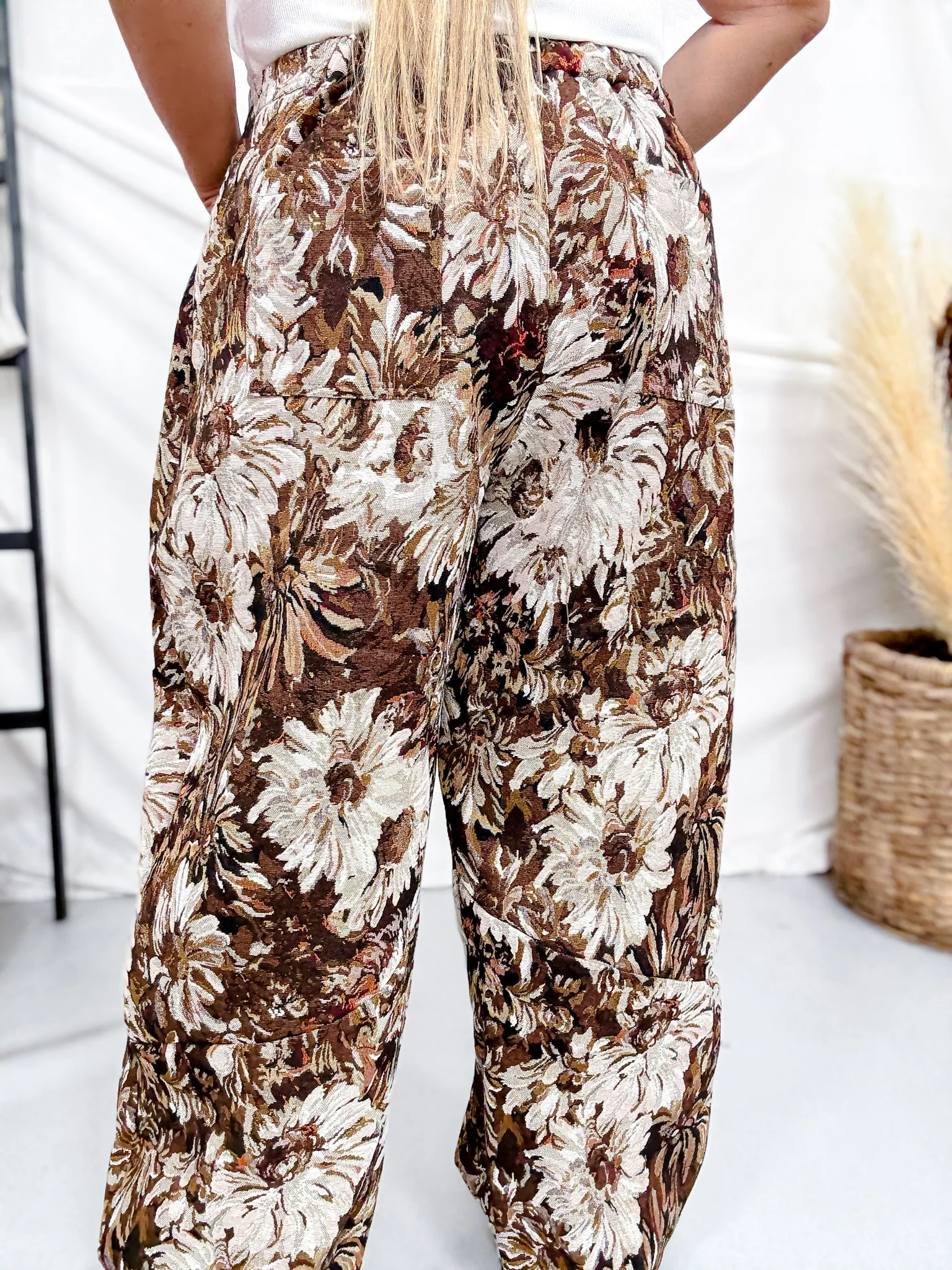 Brown Floral Barrel Leg Pants - Image 5