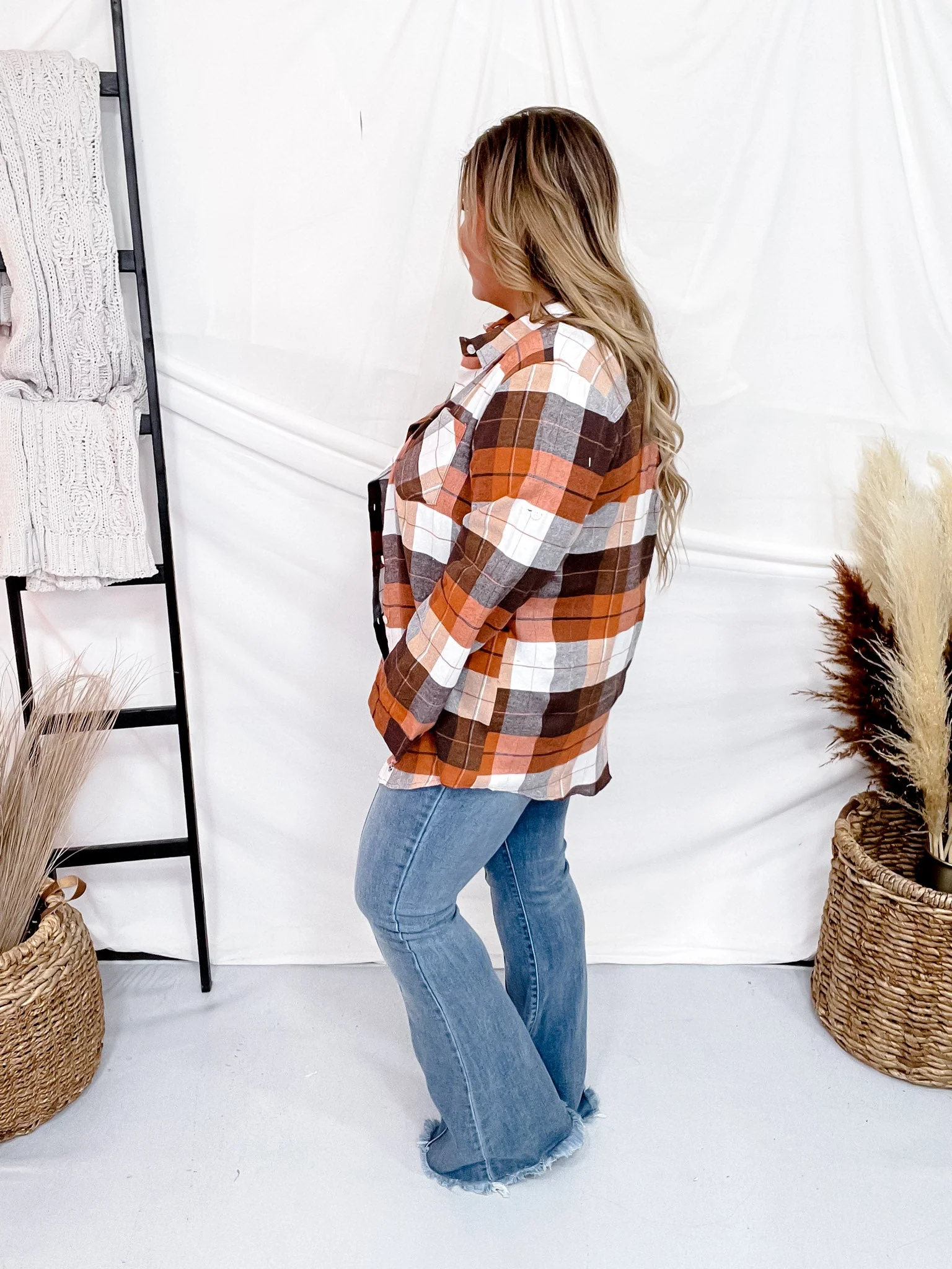 Brown Mixed Check Flannel Shirt W/ Long Sleeves FINAL SALE - Image 7