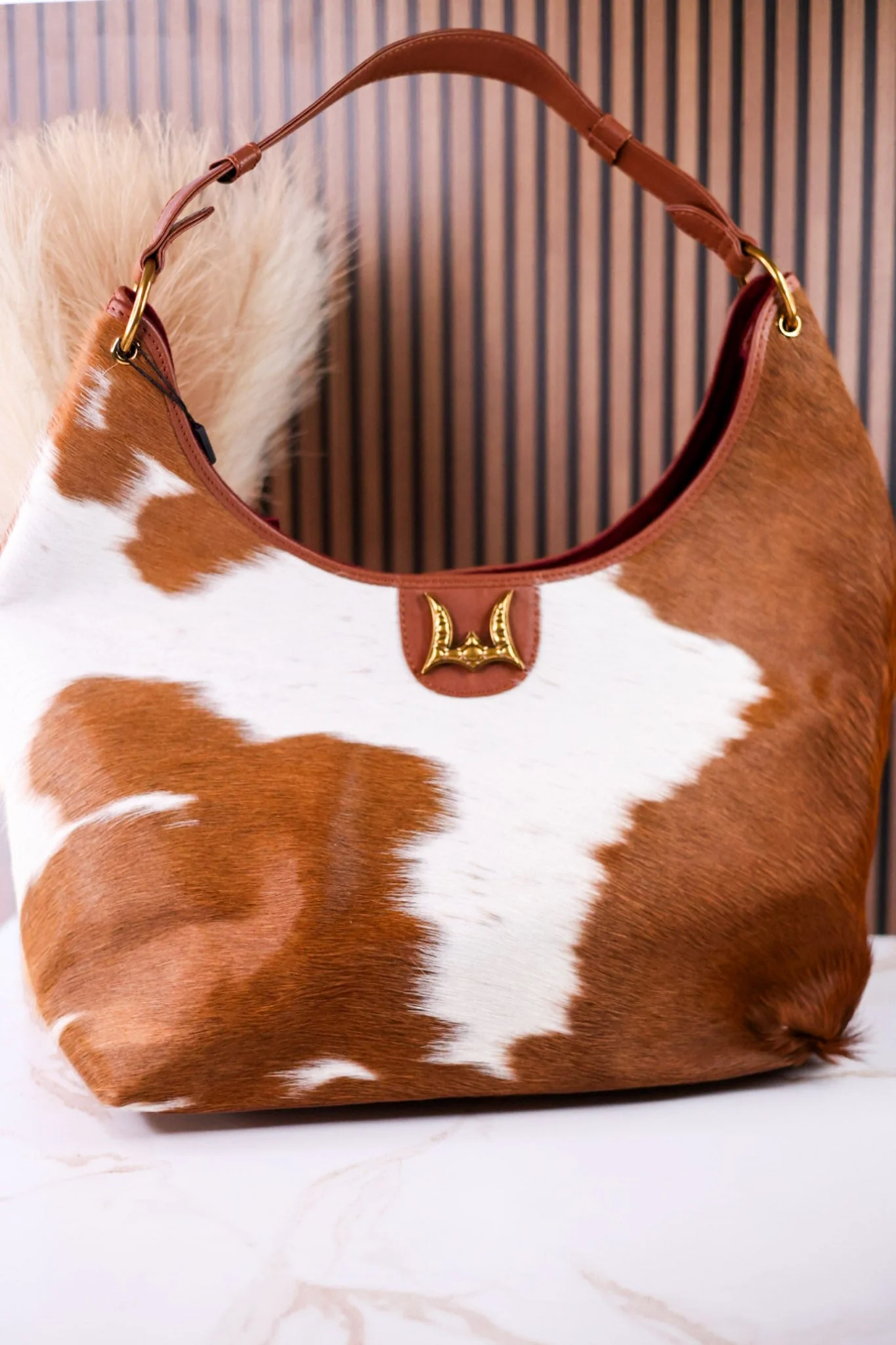 Brown & White Cowhide Calfskin Concealed Carry Purse