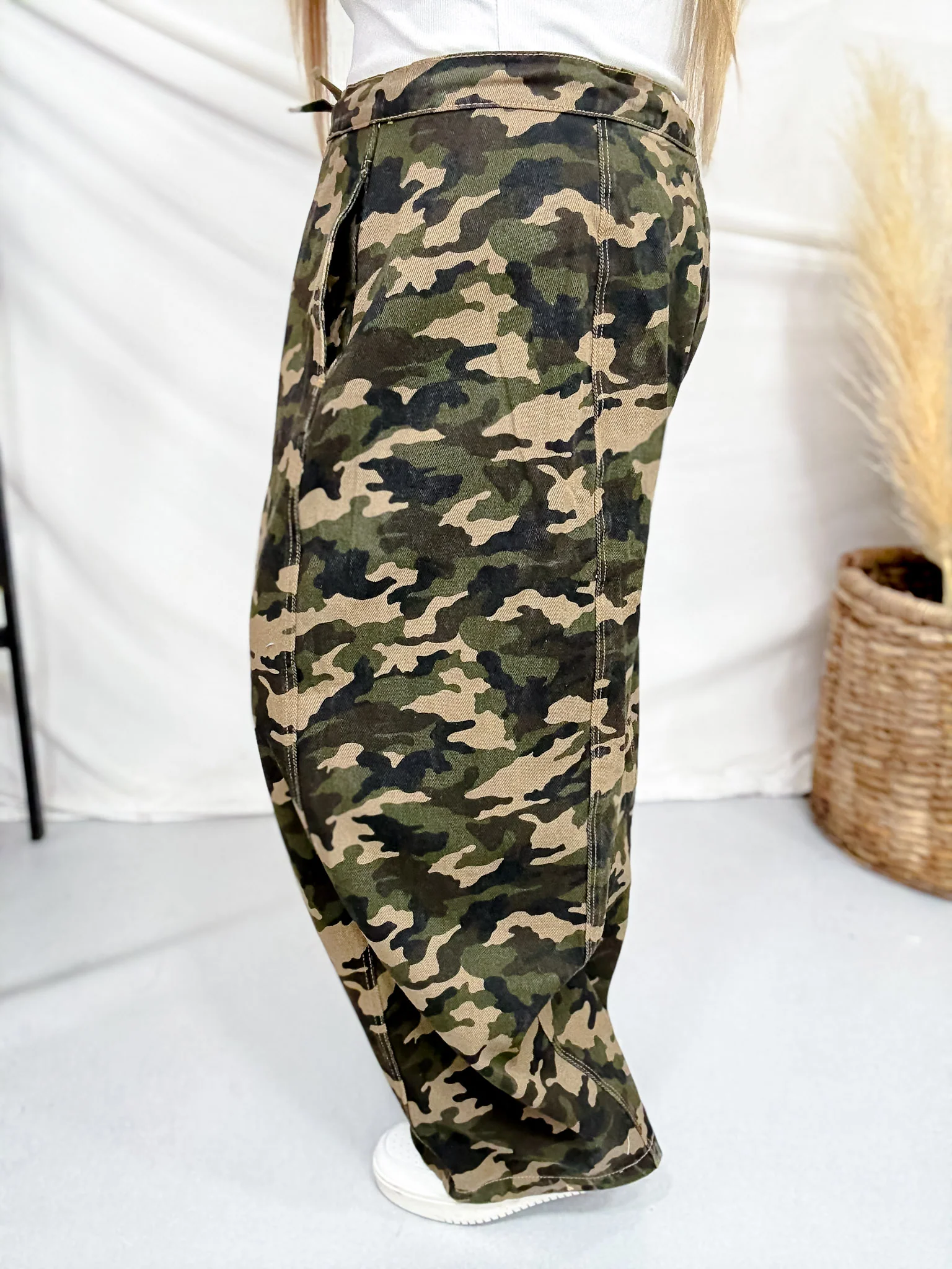 Camo Print High Waist Pants With Drawstring Waist - Image 5