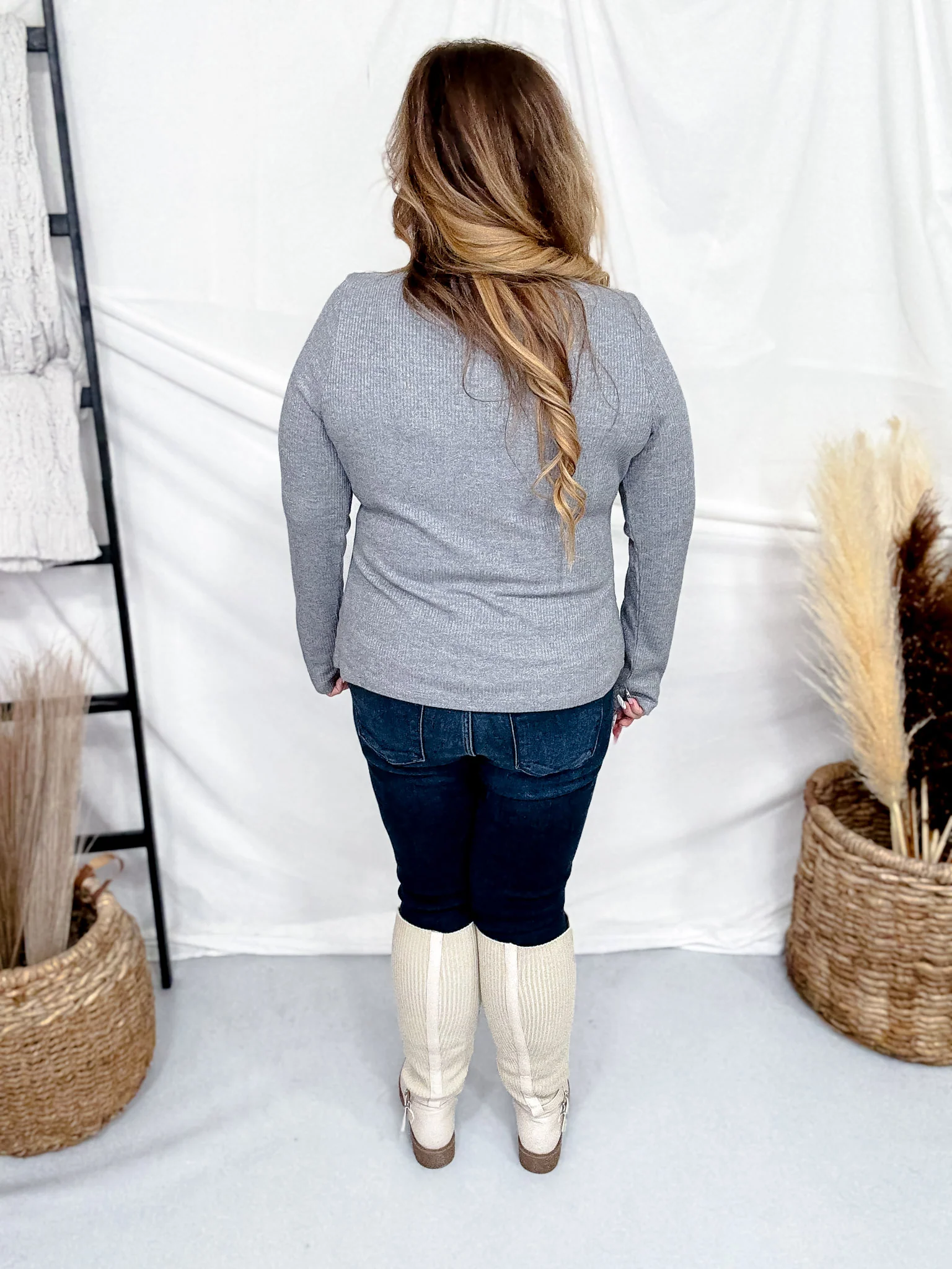 Charcoal Shimmer Mock Neck Sweater With Long Sleeves FINAL SALE - Image 7