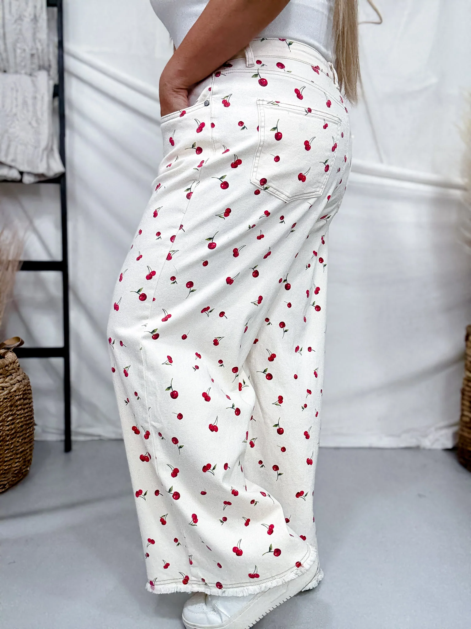 Cherry Print High Waist Straight Wide Leg Twill Pants FINAL SALE - Image 6