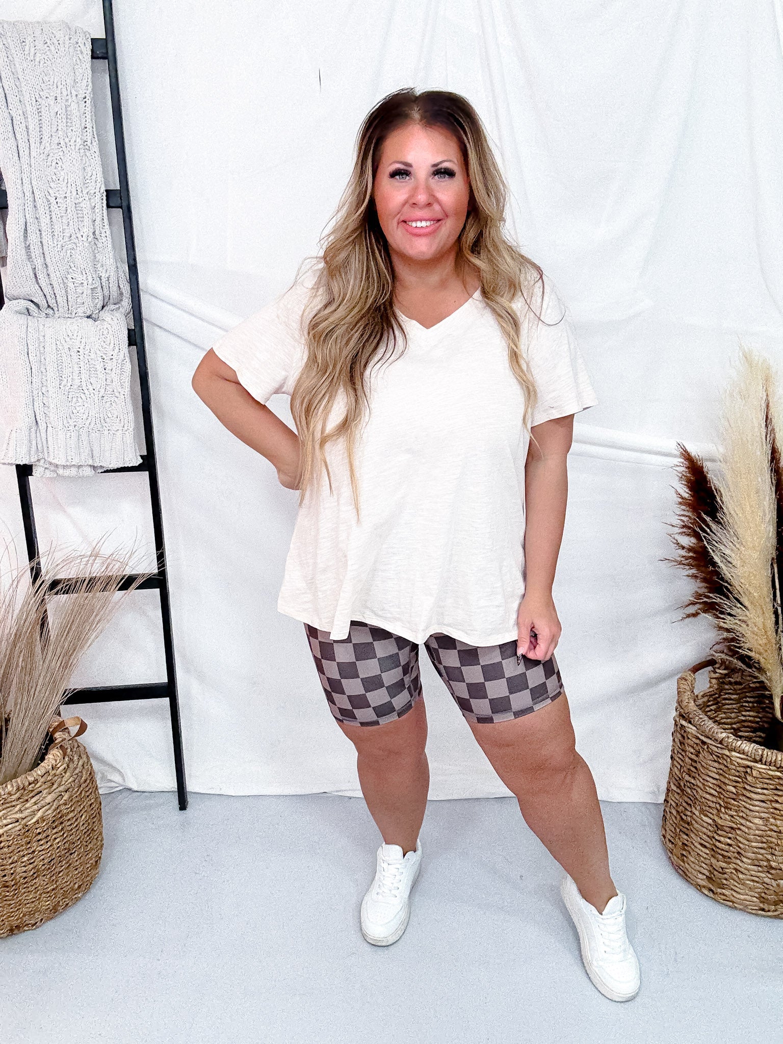 Chocolate Checkered Biker Shorts - Image 7