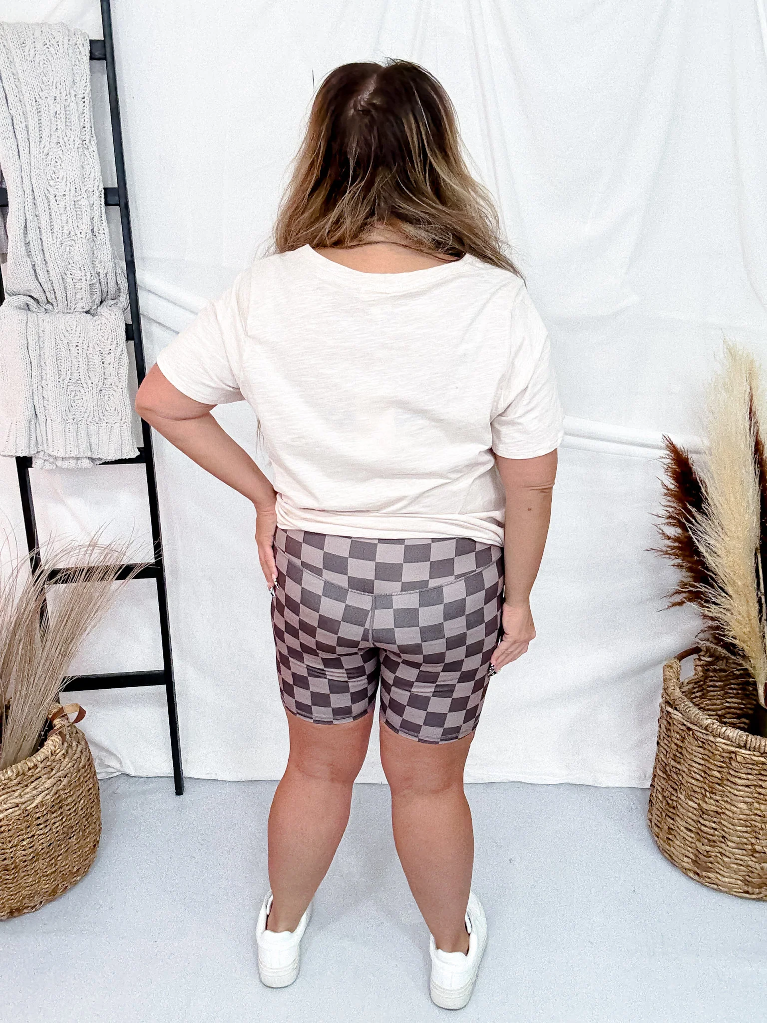 Chocolate Checkered Biker Shorts - Image 9