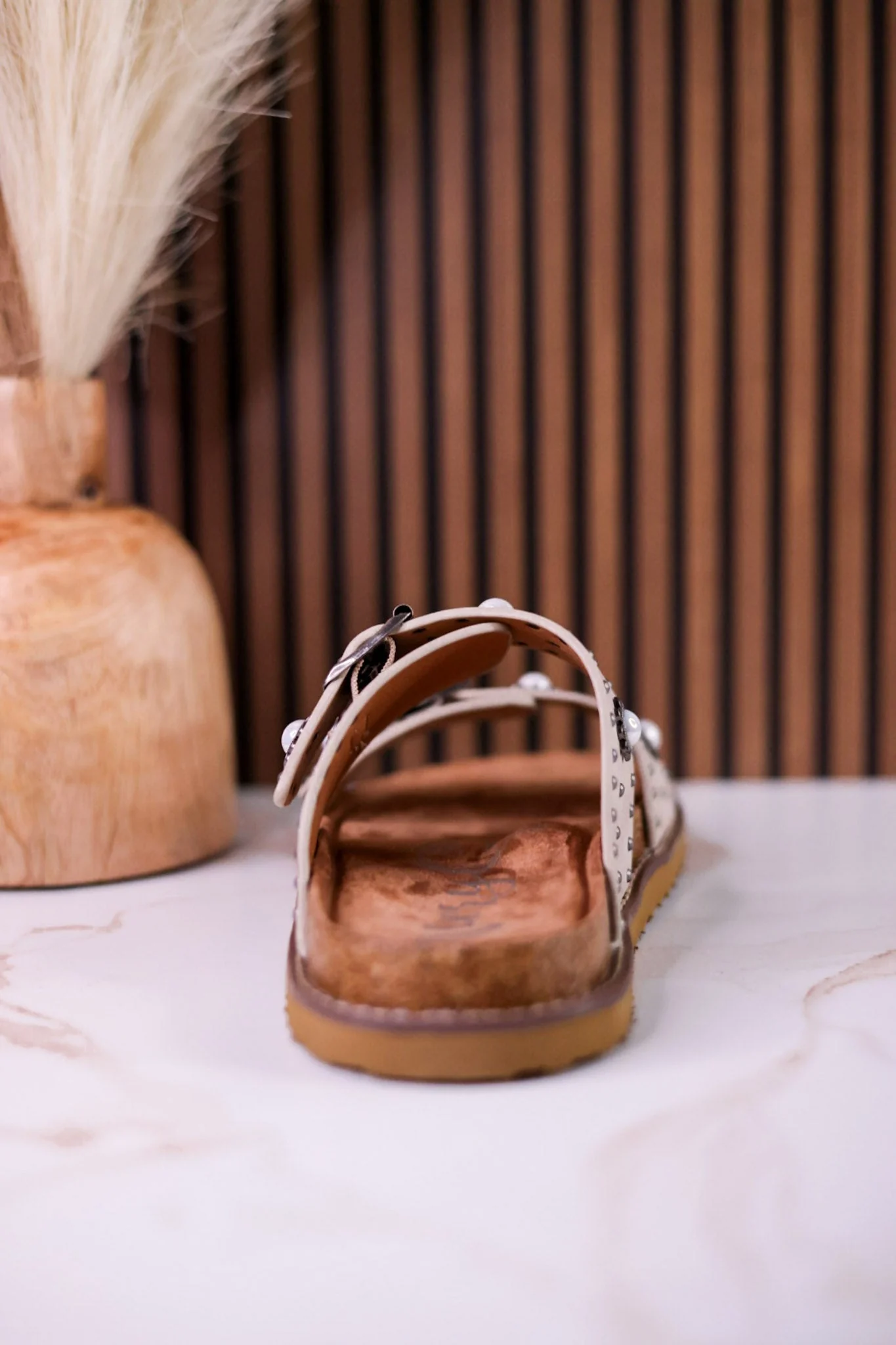 "Connie" Sandals With Studs & Flower Accents In Cream FINAL SALE - Image 7