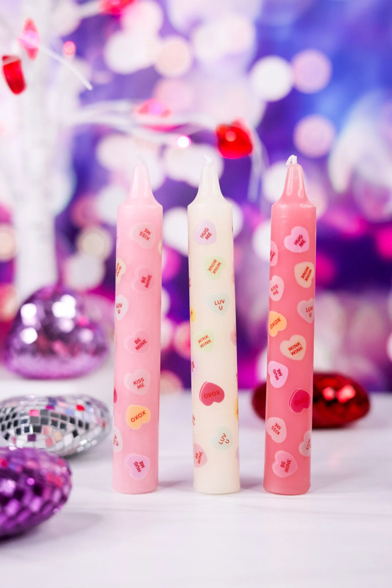 Conversation Hearts 6" Taper Candles (3 Colors) FINAL SALE - Image 5