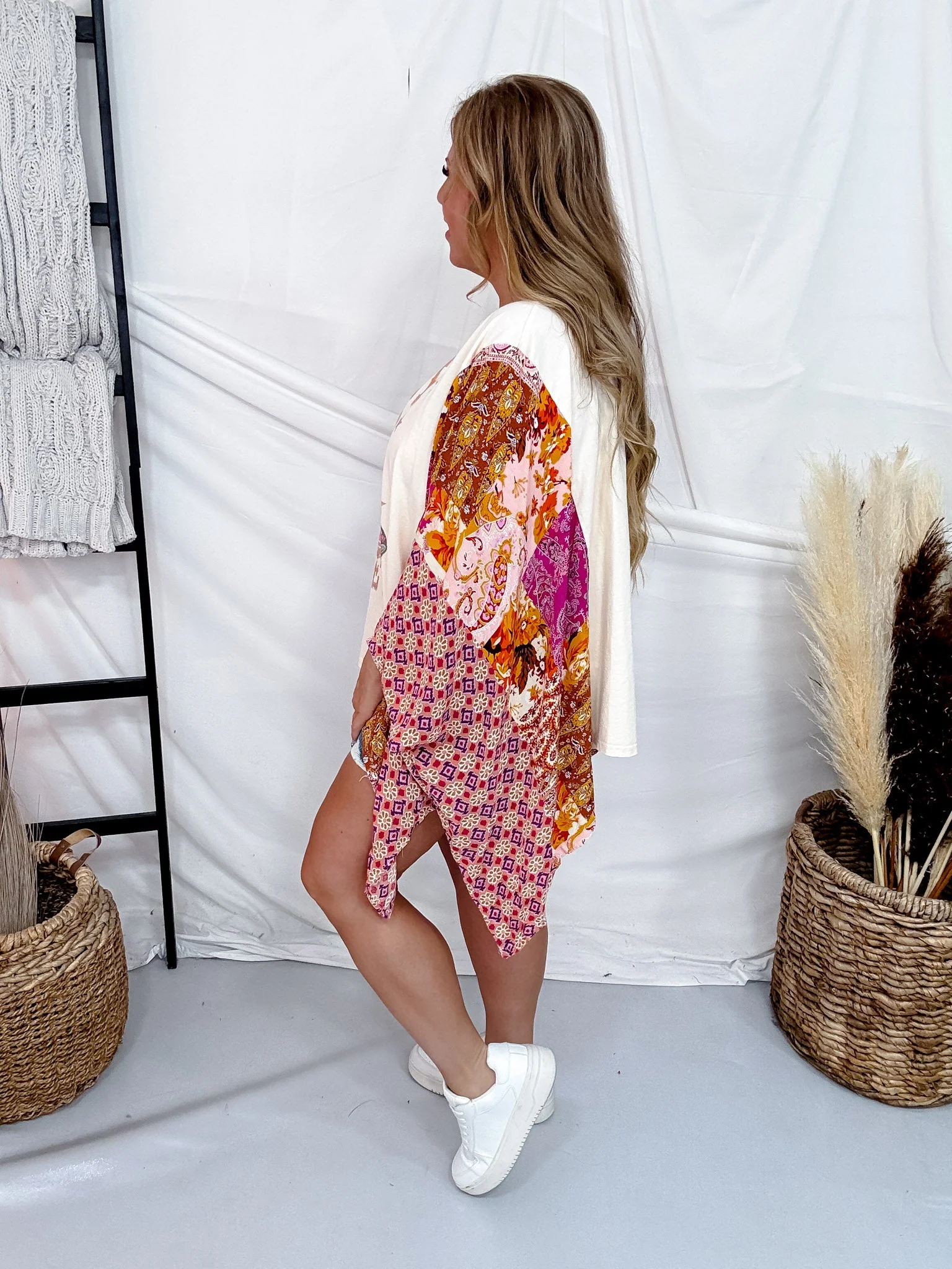 Cowboy Take Me Away Mixed Print Poncho Top - Image 5