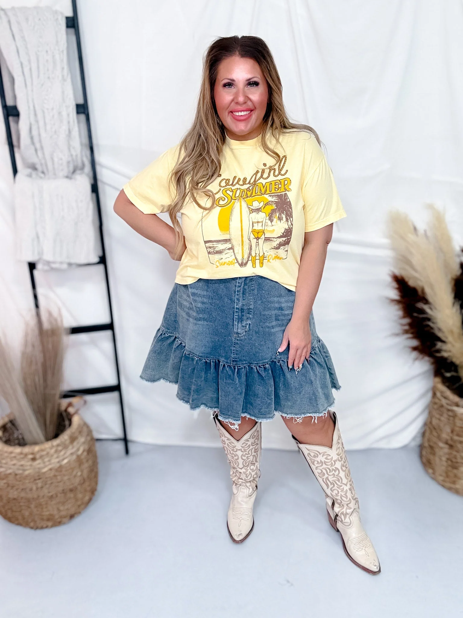 Cowgirl Summer Beach Vibes Graphic Midi Shirt FINAL SALE - Image 3