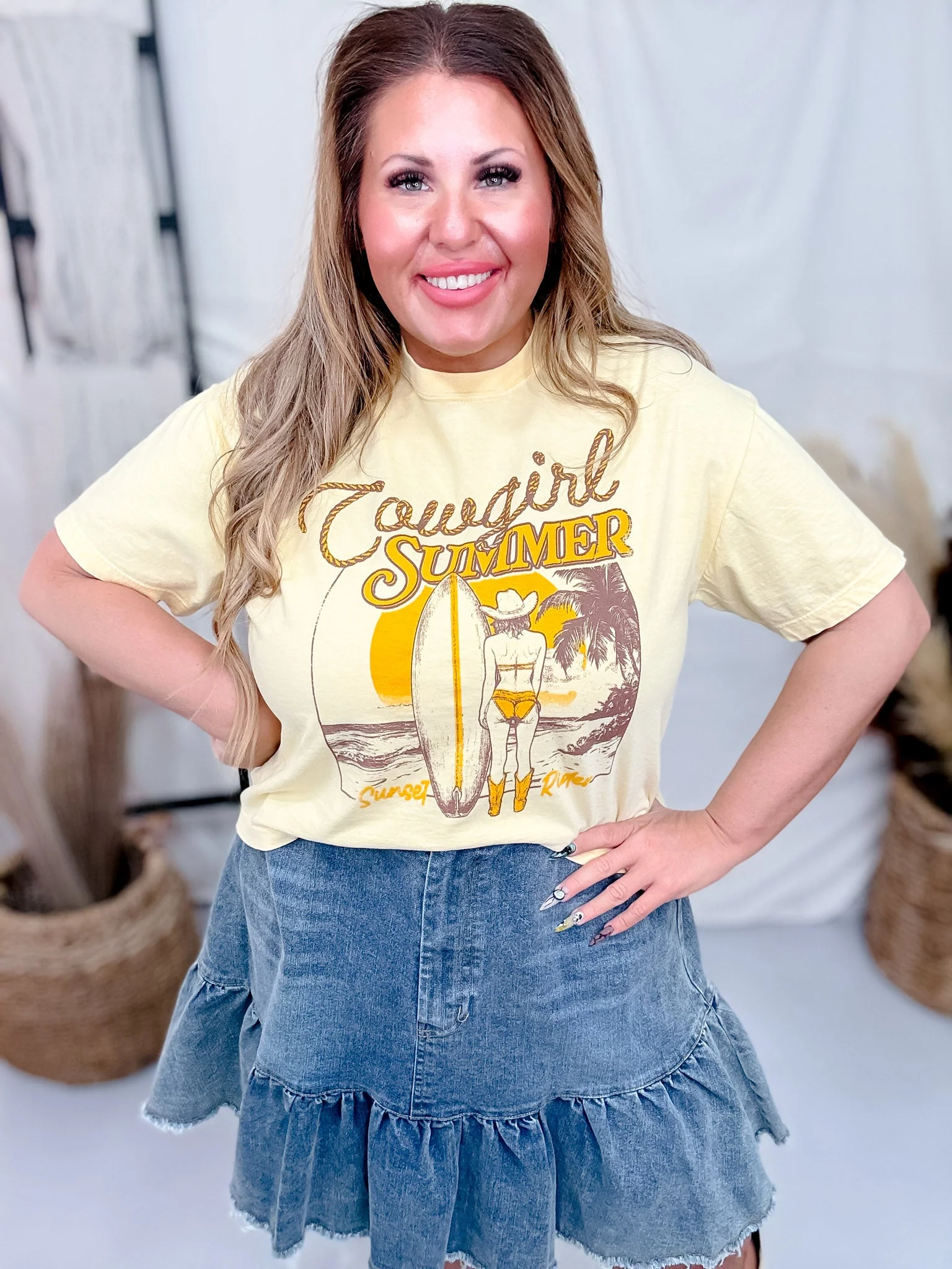 Cowgirl Summer Beach Vibes Graphic Midi Shirt FINAL SALE - Image 4