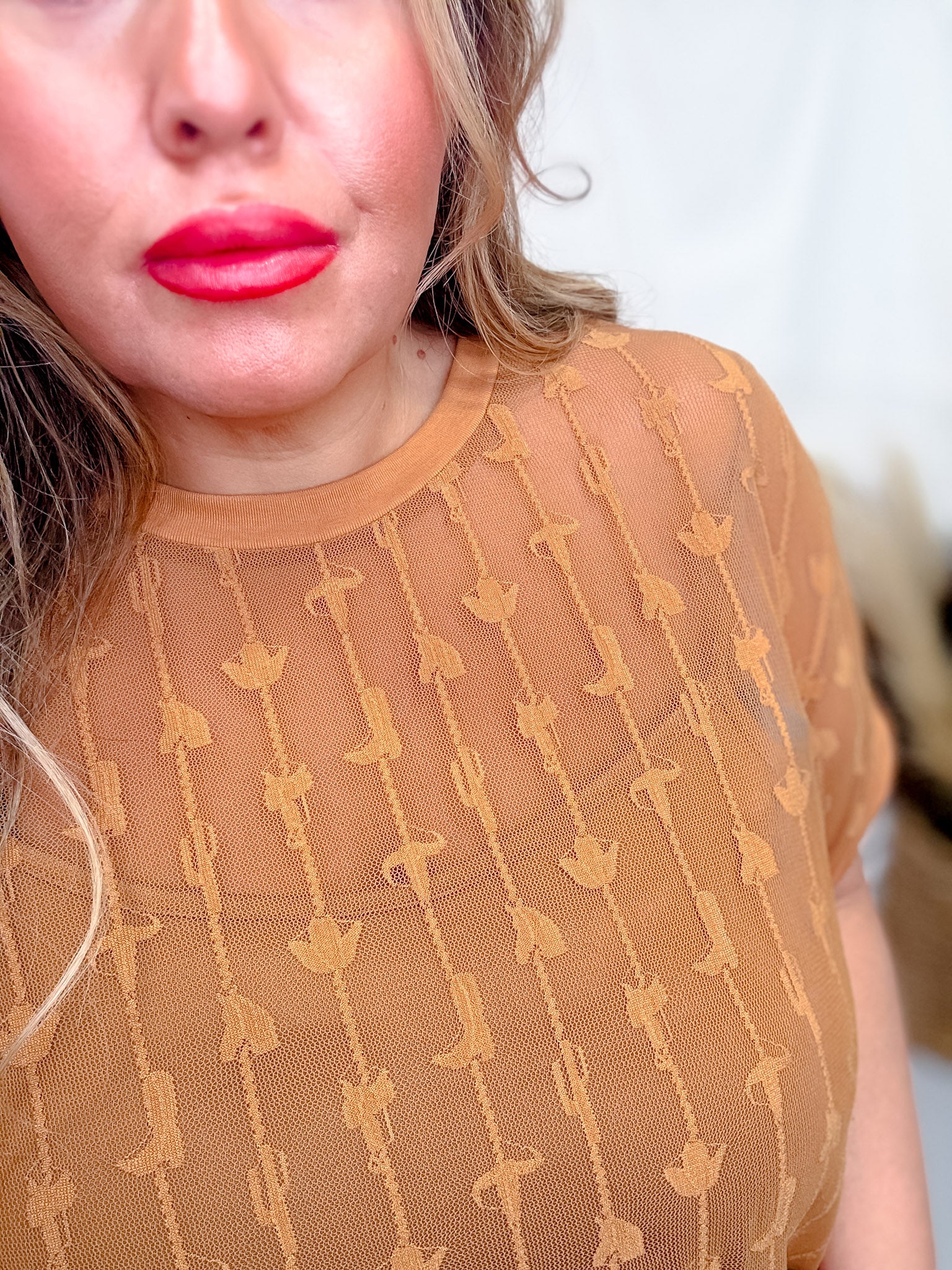 Cowtown Cutesy Saddle Brown Mesh Top FINAL SALE - Image 3