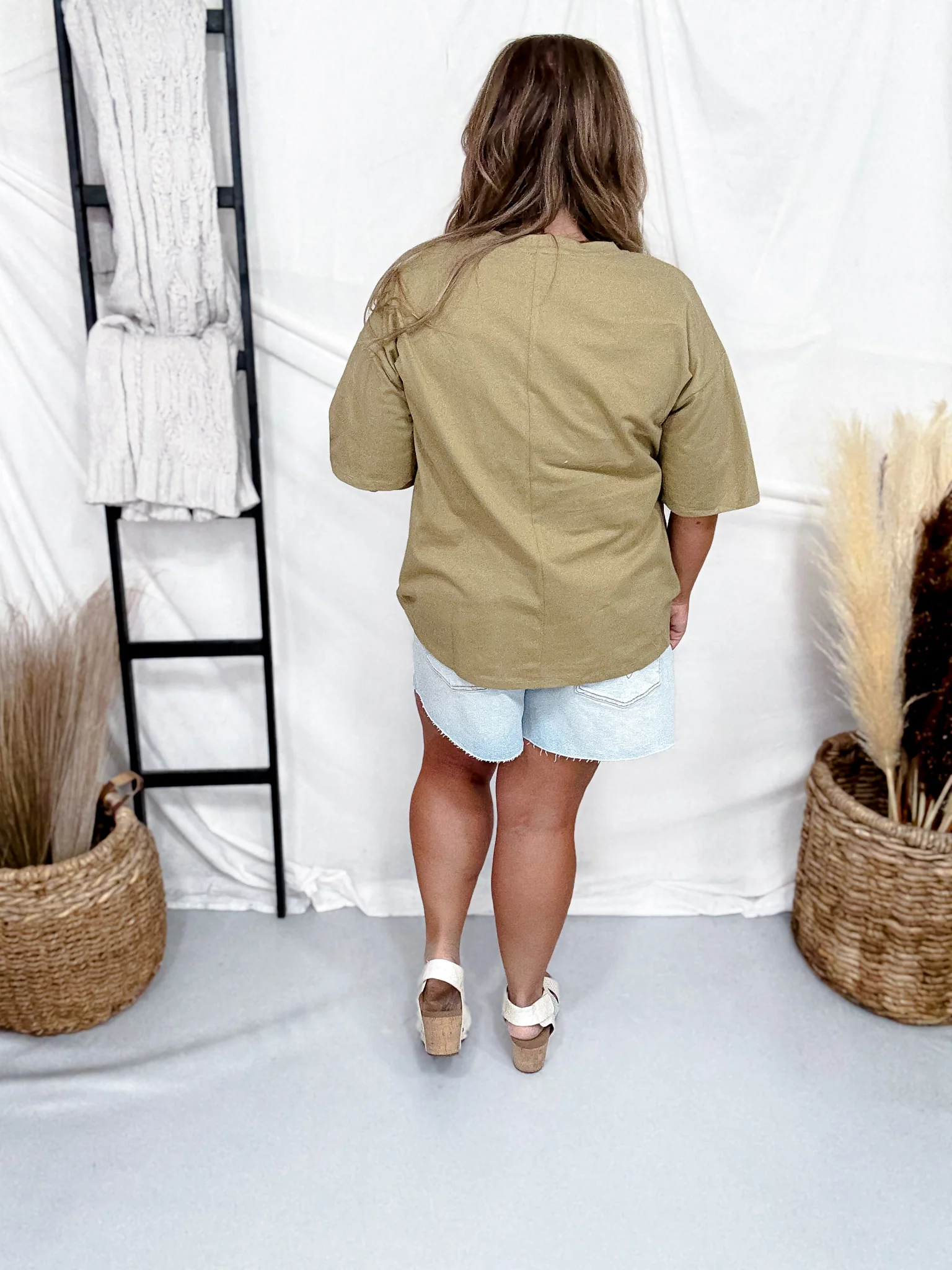 Crewneck Denim Pocket Olive Tunic Top FINAL SALE - Image 6