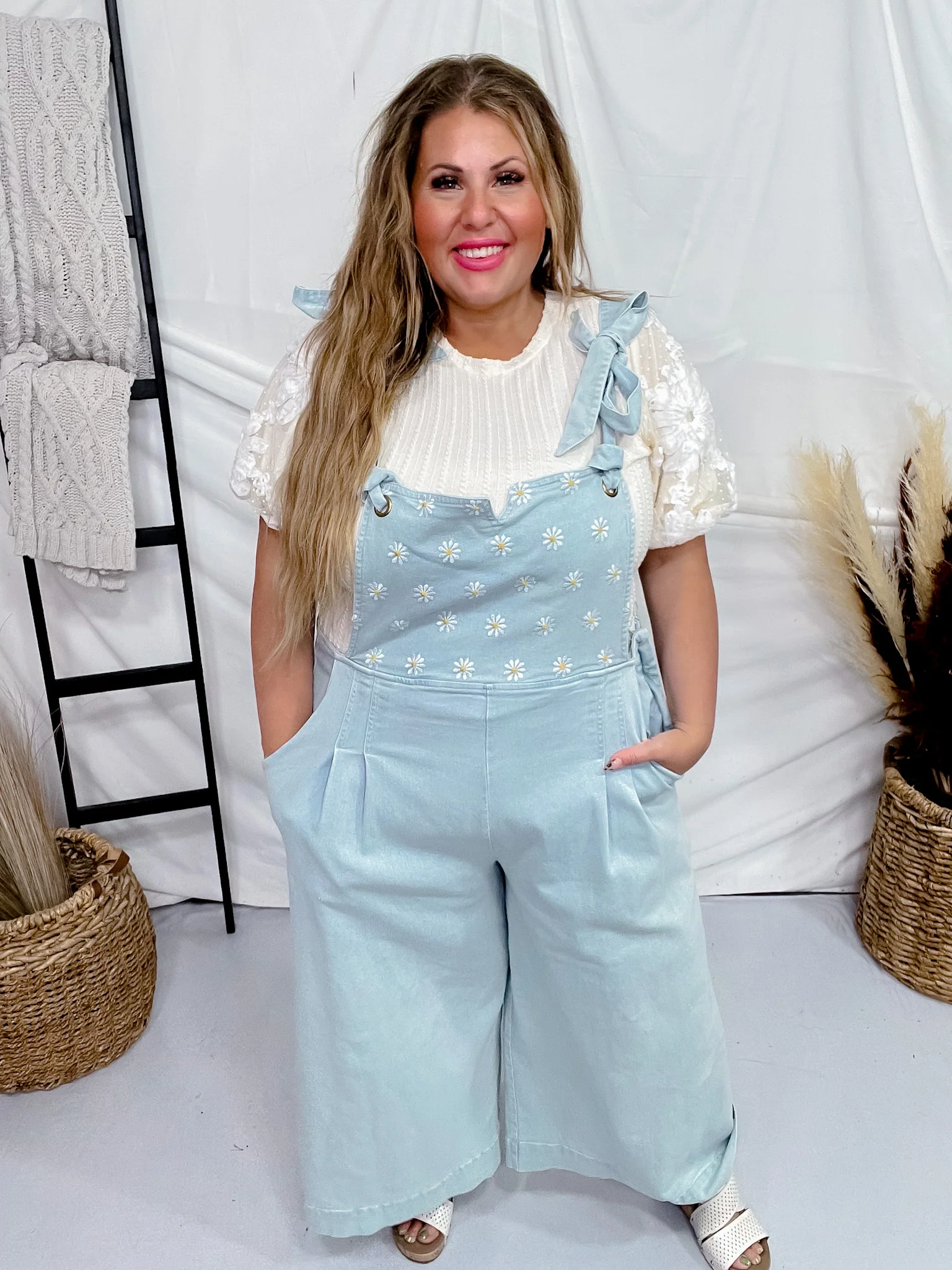 Daisy Embroidered Cropped Wide Leg Overalls FINAL SALE - Image 10