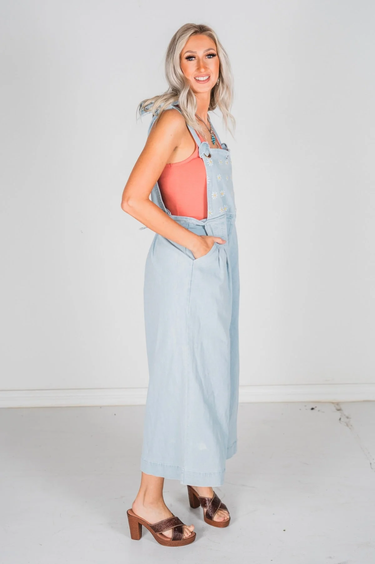 Daisy Embroidered Cropped Wide Leg Overalls FINAL SALE - Image 19